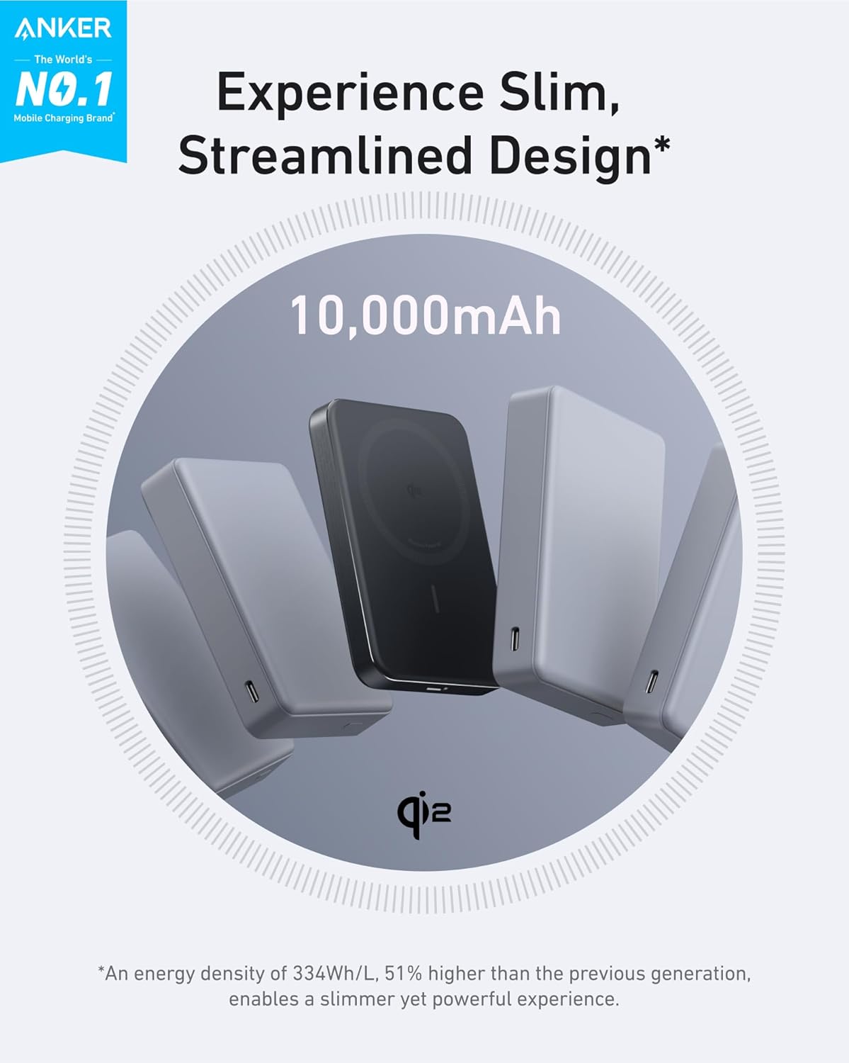 Anker MagGo Power Bank, Ultra-Slim 10,000mAh Magnetic Battery Pack, Qi2 Certifie...