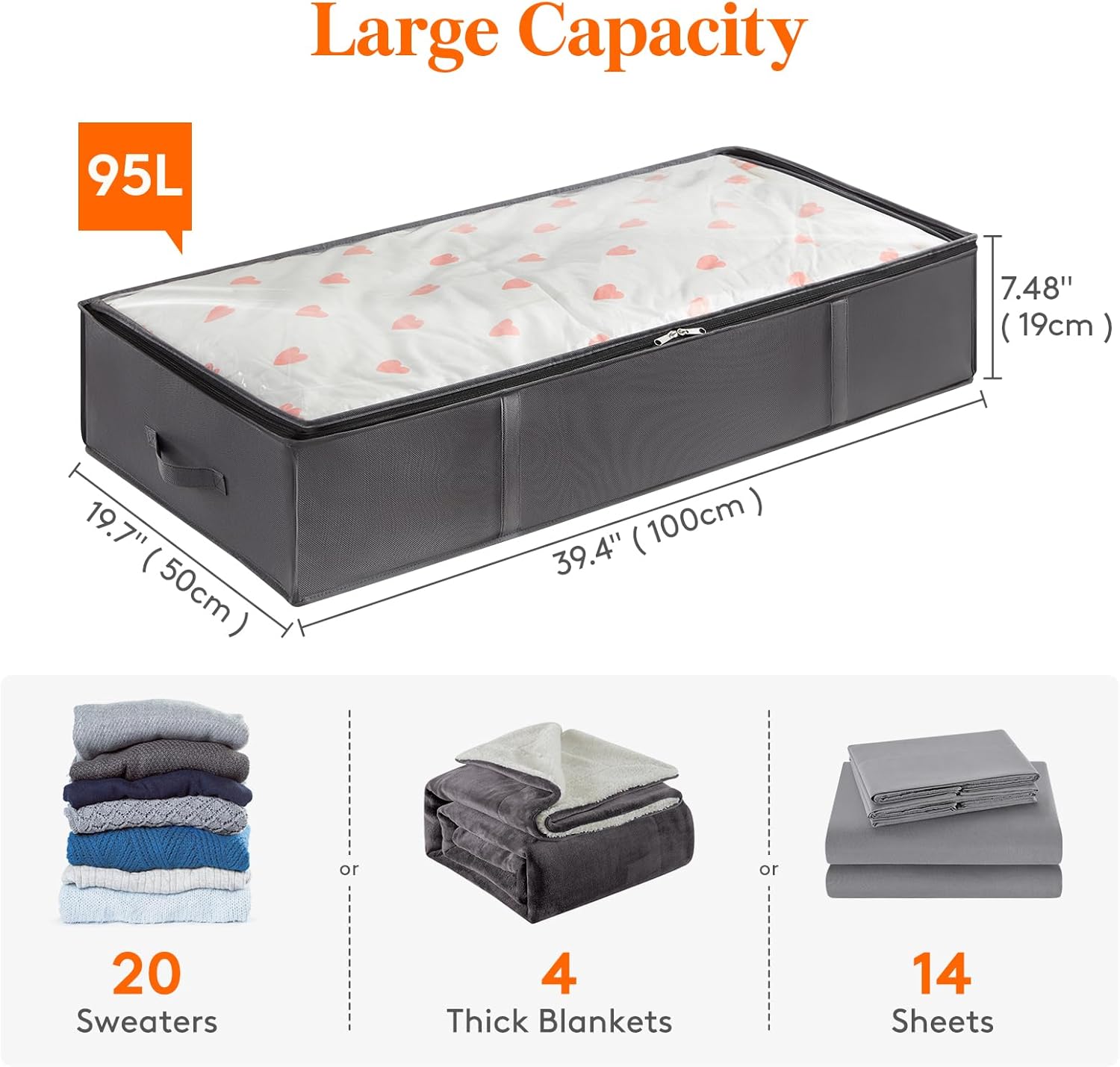 Lifewit 4 Pack 95L Under Bed Storage, Underbed Storage Boxes with lid Clothes St...