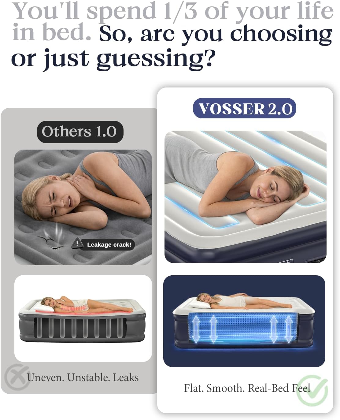 High-Quality VOSSER Air Mattress, Special Inflatable Blow Up Mattress with Built...