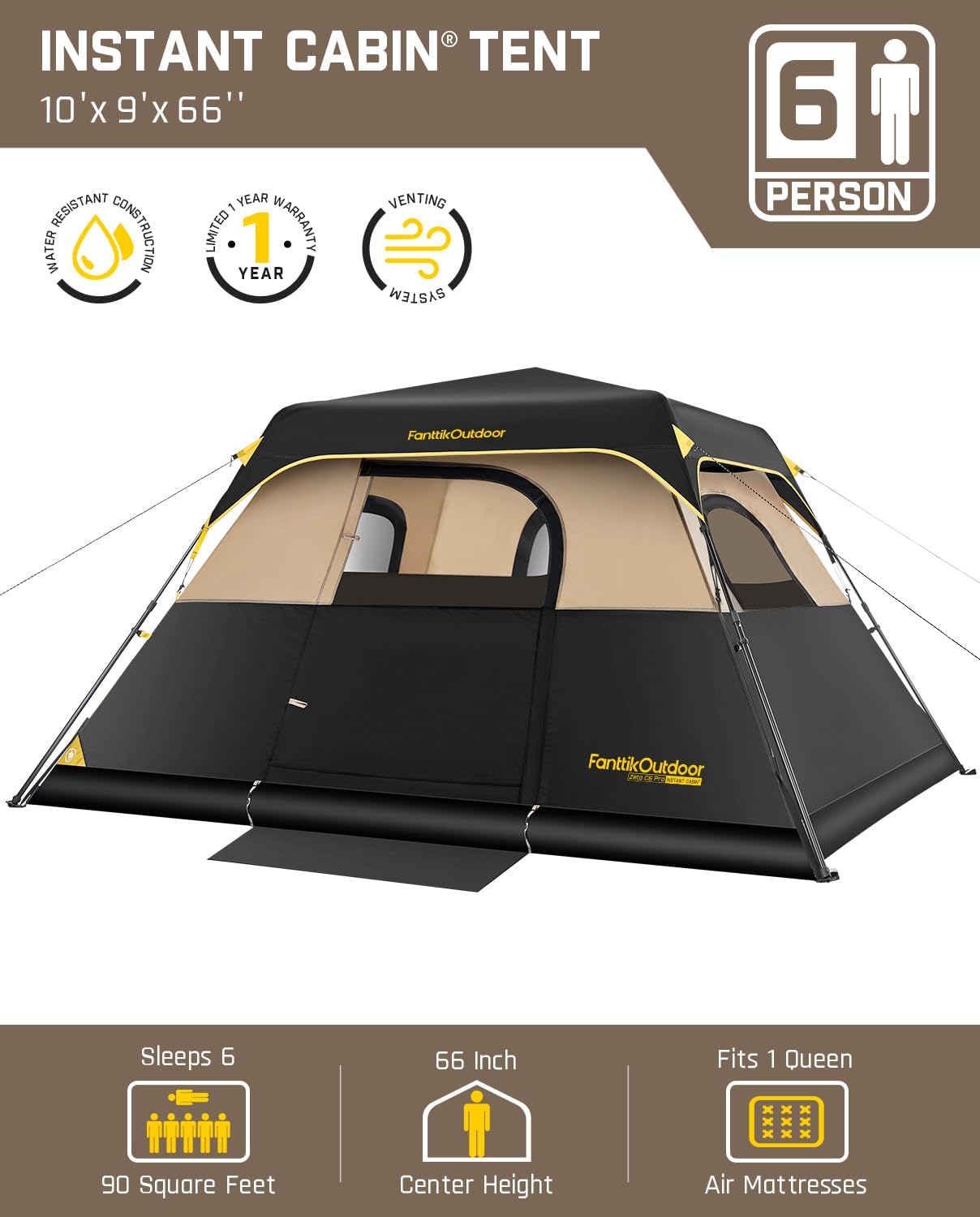 FanttikOutdoor Camping Tent 4/6/8/10 Person Instant Cabin Tent Setup in 60 Secon...