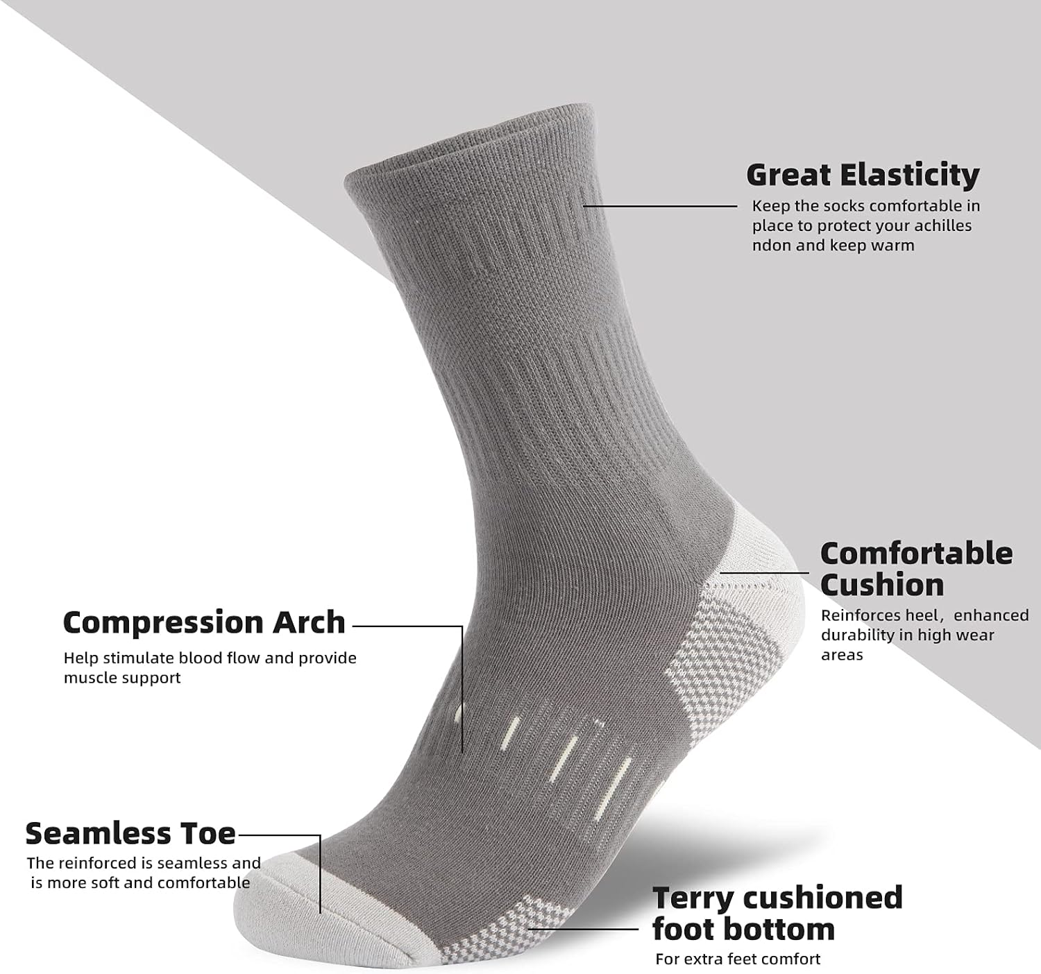 BUDERMMY Mens Socks Cushioned Work Socks Walking Socks Womens Crew Athletic Sock...