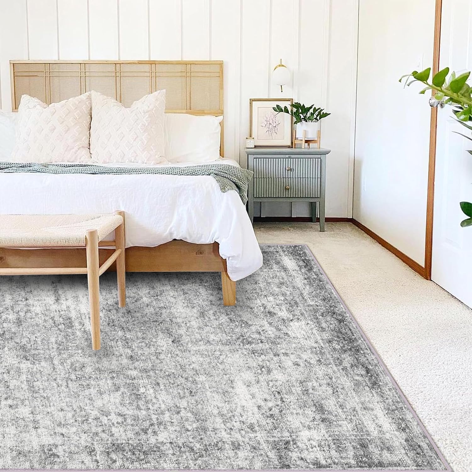 CHAMPLANT Area Rug 8x10 Washable Rug Gray Vintage Traditional Mat Distressed Ind...