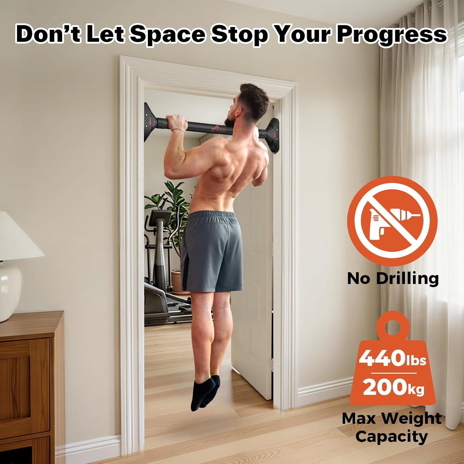 Sportneer Pull Up Bar Doorway Chin Up Bar No Screws Door Frame Chin Up Push Up S...