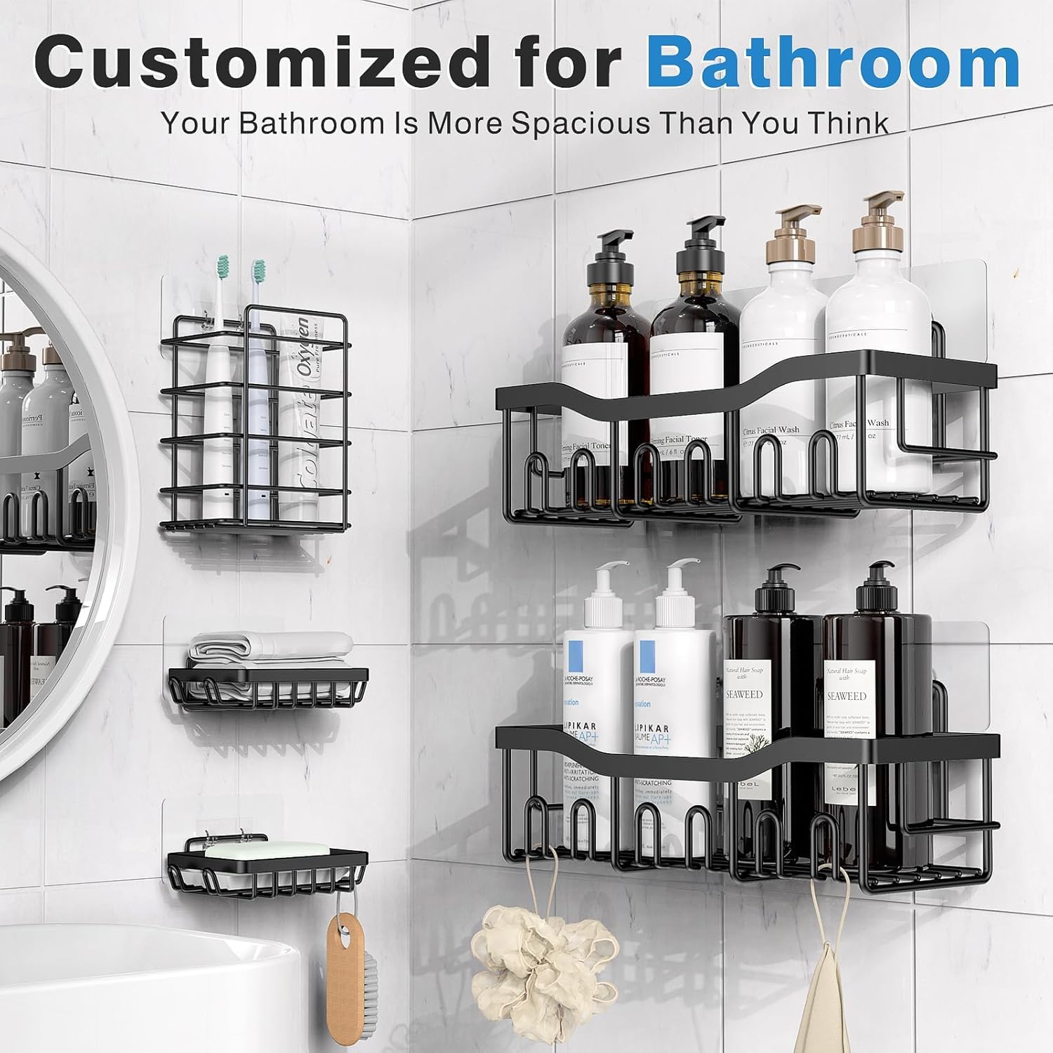 EUDELE Adhesive Shower Caddy, 5 Pack Rustproof Stainless Steel Bath Organizers W...