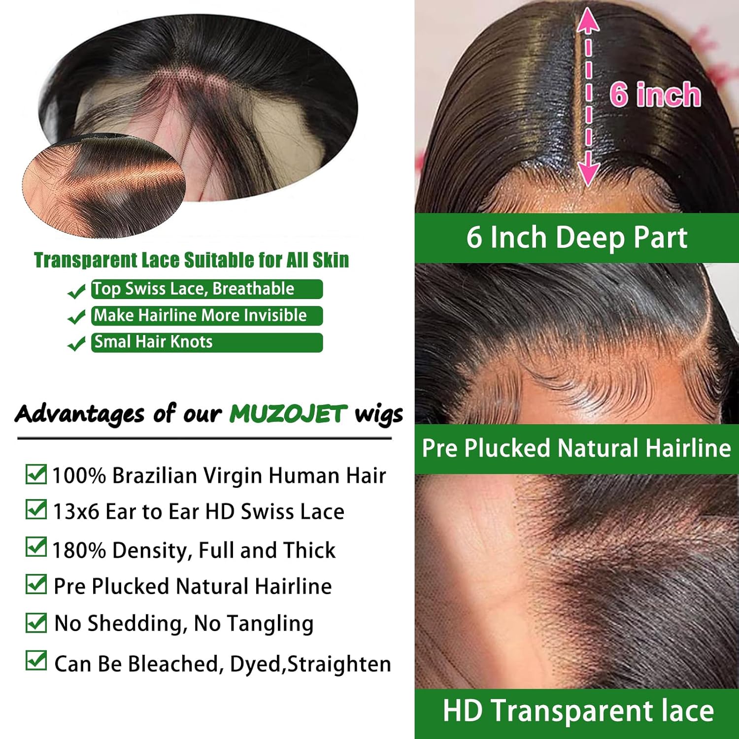 13x6 Lace Front Wigs Human Hair Pre Plucked 180 Density 26 Inch HD Body Wave Lac...