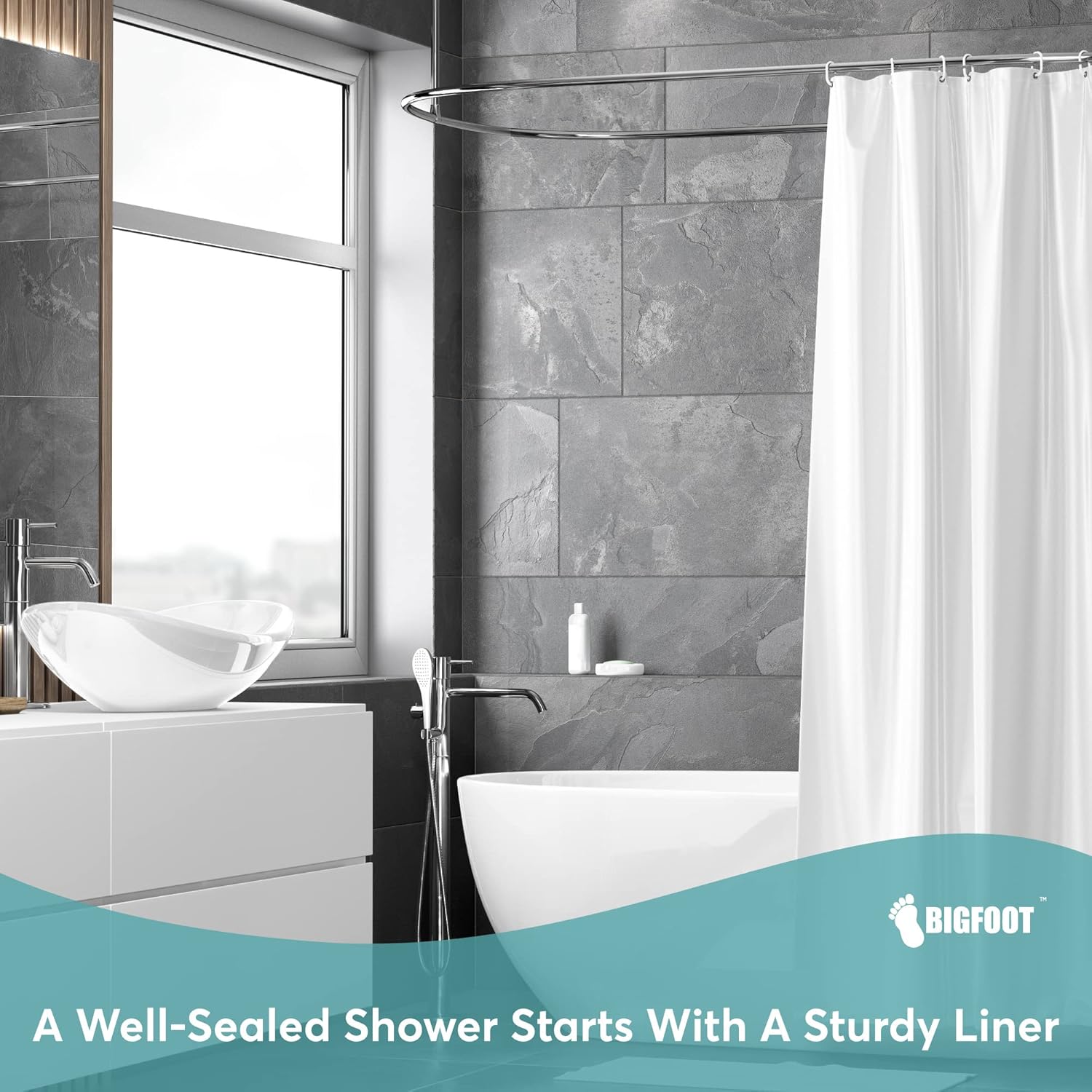 BigFoot Clear Shower Curtain Liner - 72x72 Odorless Plastic with Magnets, Washab...