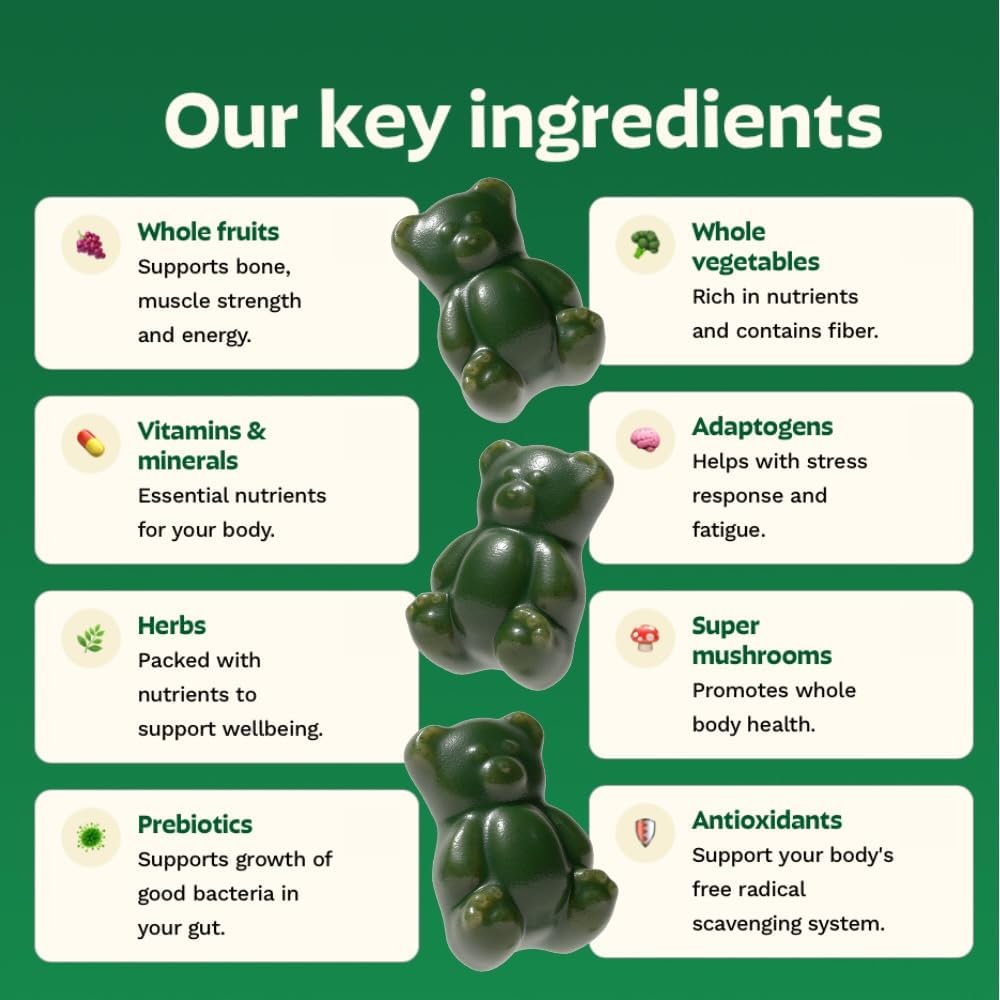 Gruns Adult Super Greens Multivitamin Gummies, Superfood Gummy Vitamins for Wome...