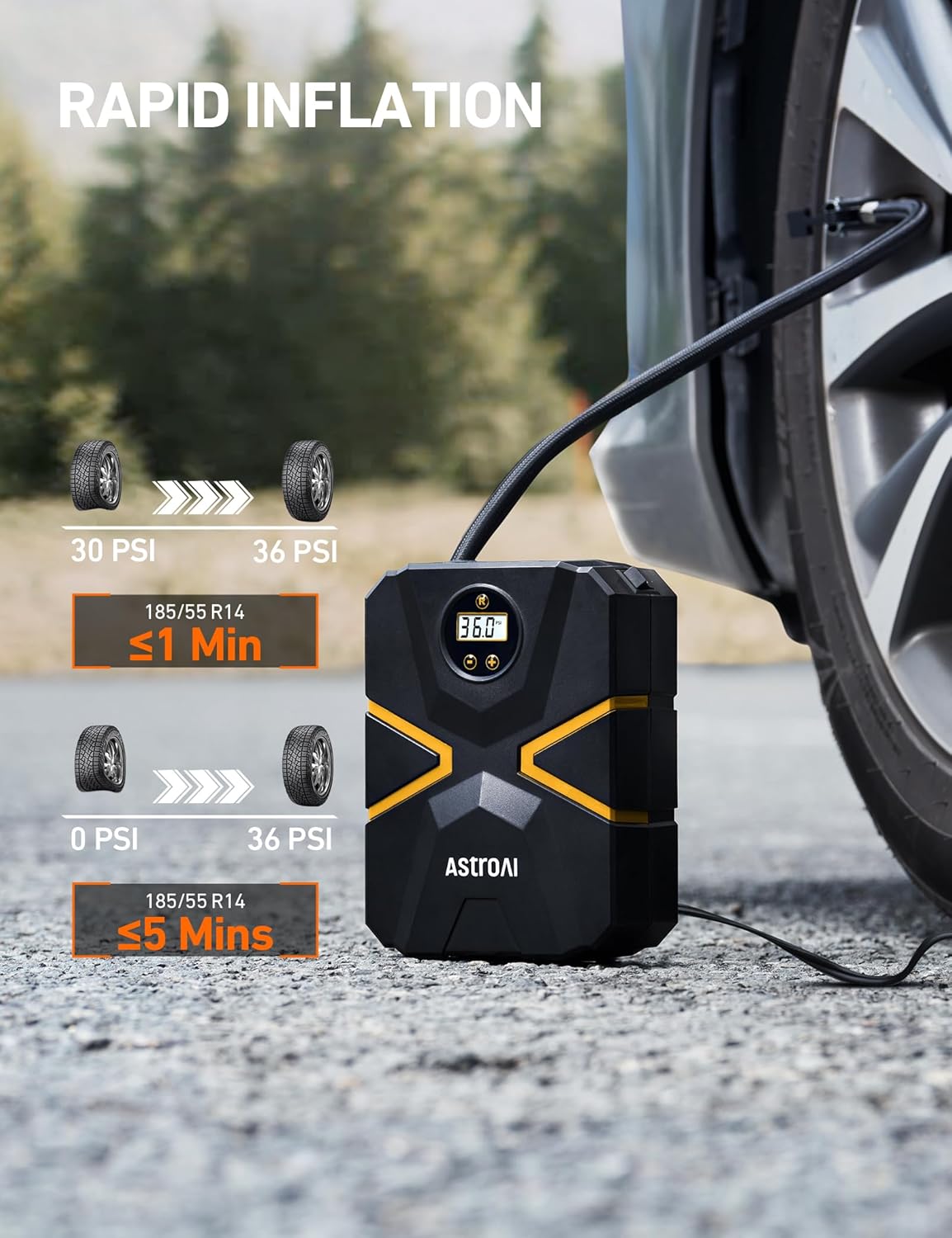 AstroAI Tyre Inflator Air Compressor 12V DC, Car Accessories Digital Tyre Pump 1...