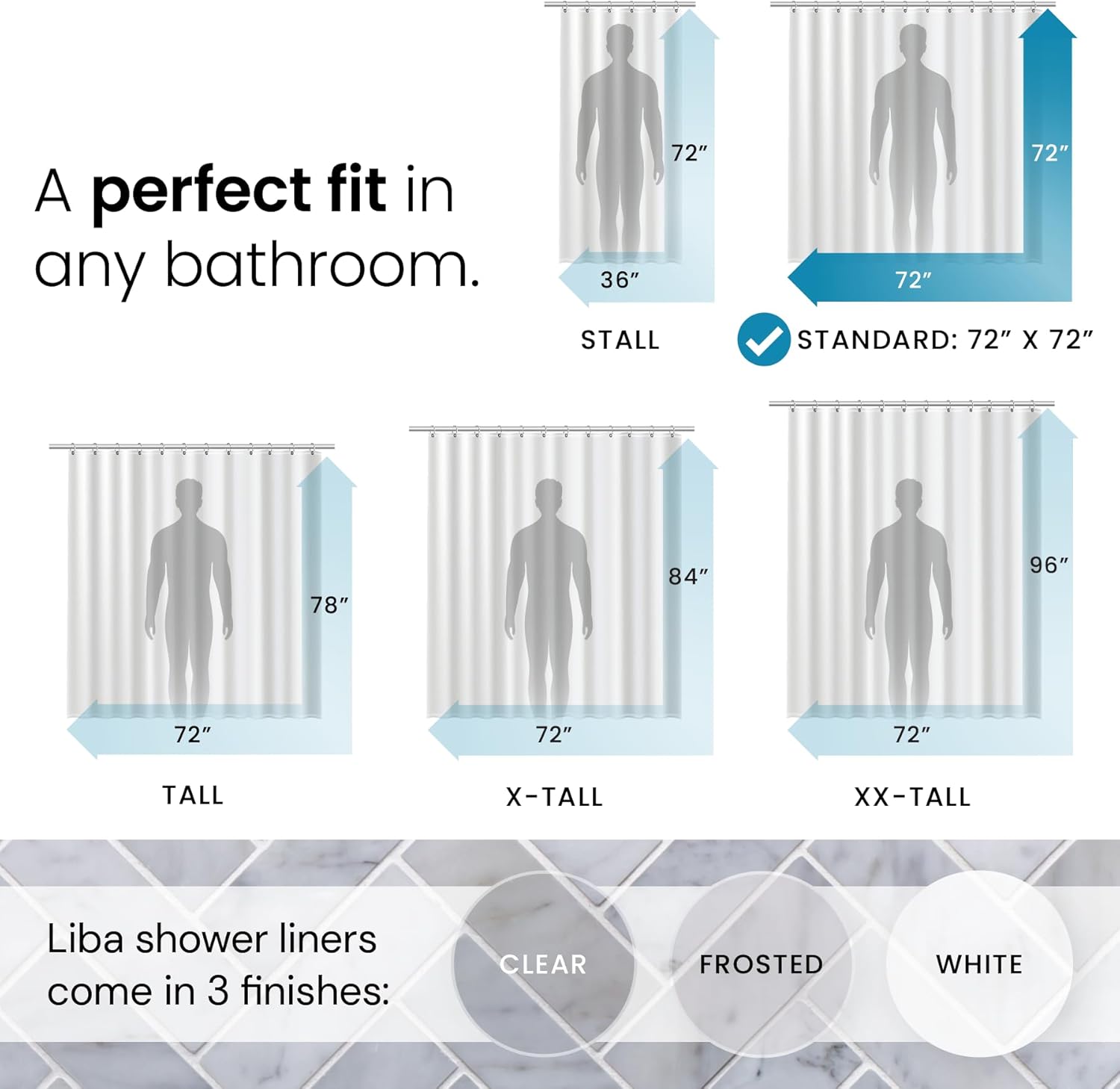 LiBa Bathroom Shower Curtain Waterproof Plastic Shower Curtain Premium PEVA Non-...