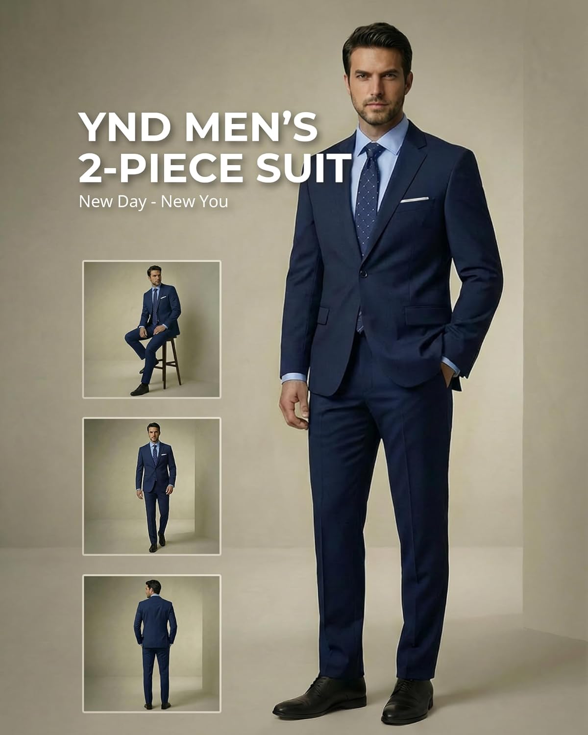 High-Quality YND Men's 2 Piece Suit, Special Slim Fit Solid Jacket and Pants Set...