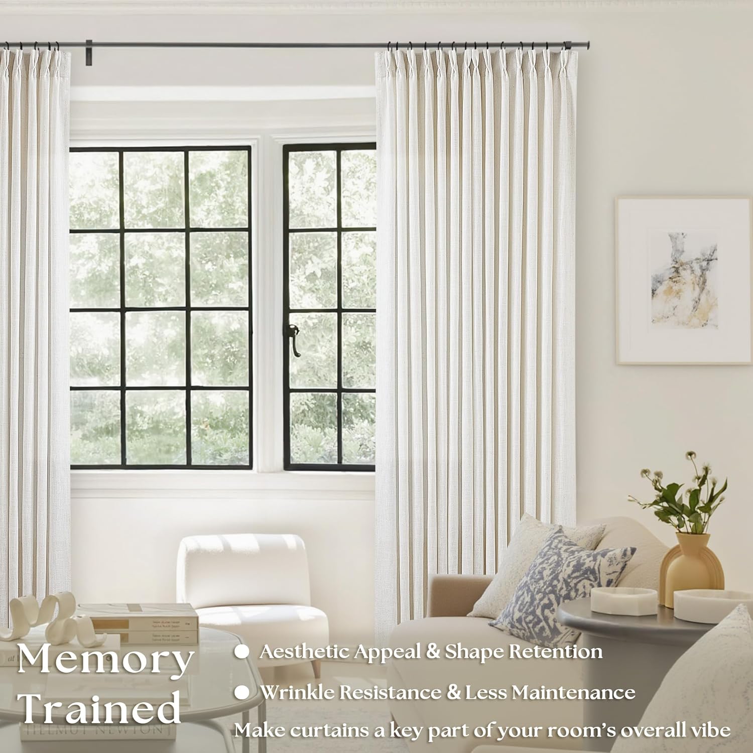 High-Quality Pinch Pleated Linen Curtains, Premium 90 Inch Curtains for Living R...