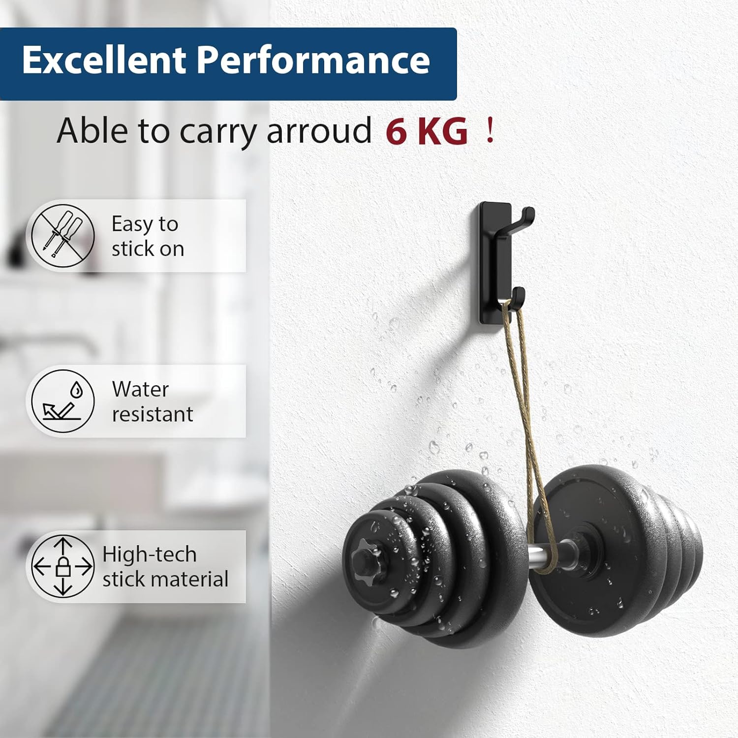 Self Adhesive Hooks, Extra Sticky and Strong, Hanging up to 6KG, Heavy Duty Stic...