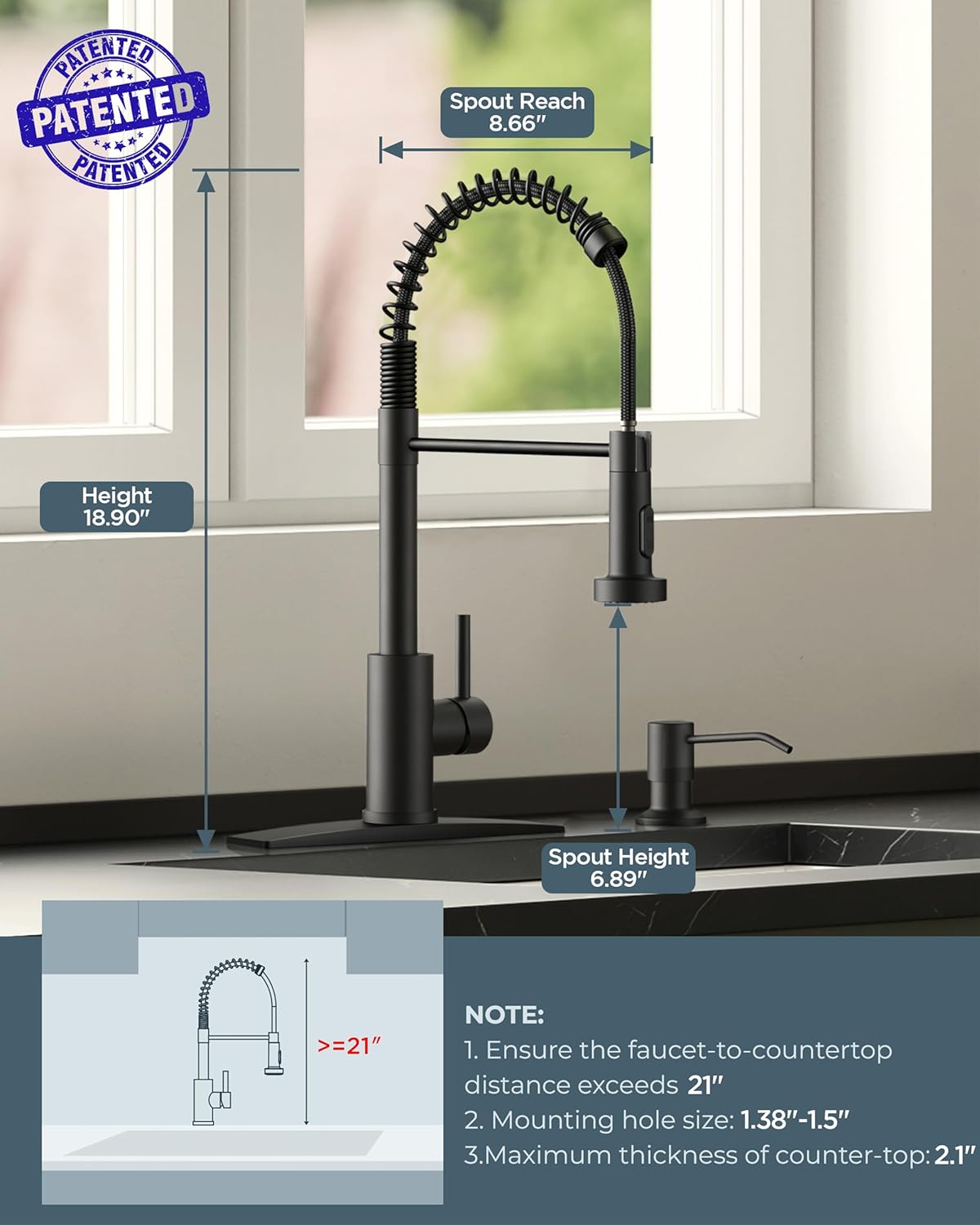 FORIOUS Black Kitchen Faucet with Pull Down Sprayer, Stainless Steel Commercial...