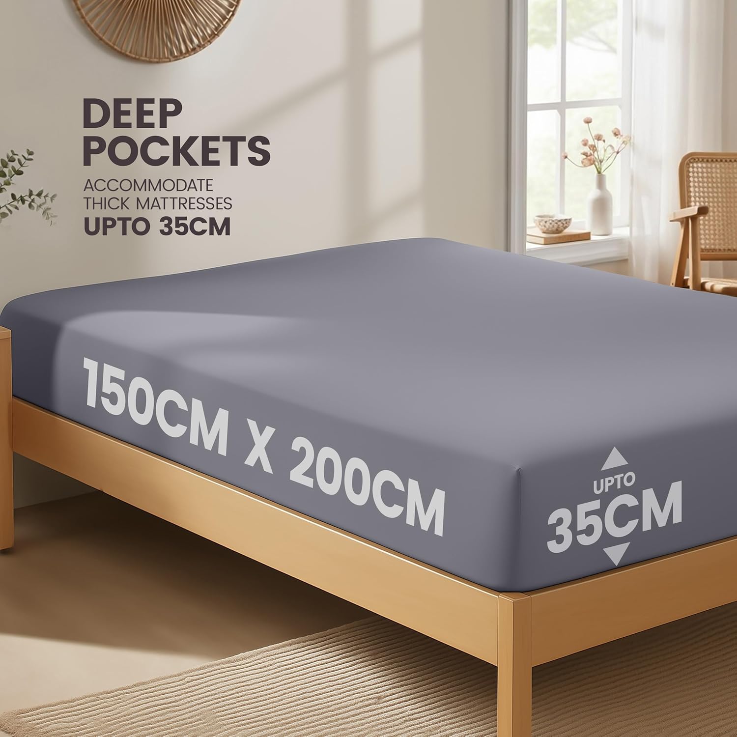 Utopia Bedding Fitted Sheet King, Grey - Deep Pock...
