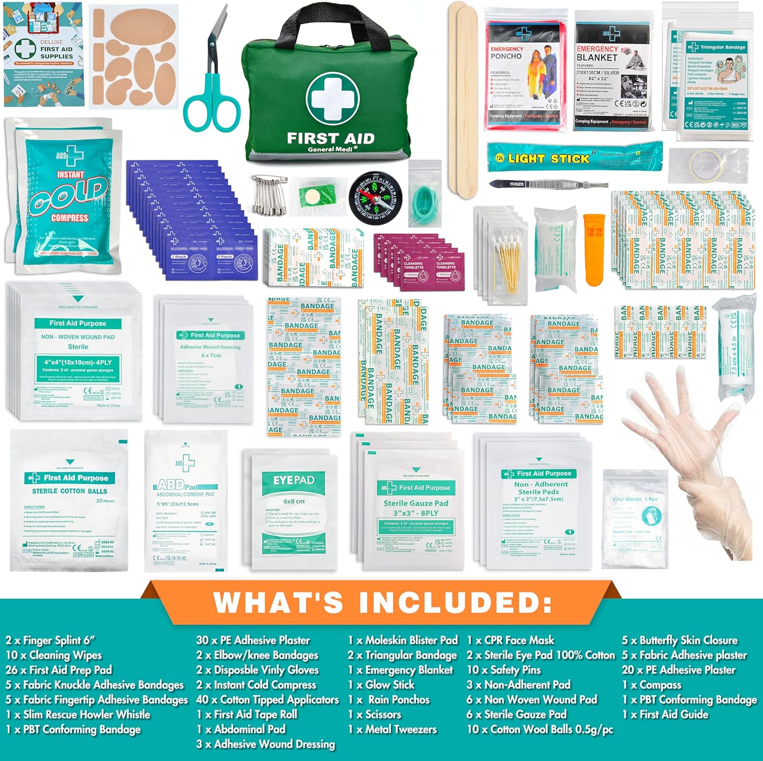 General Medi 210 Piece First Aid Kit- Emergency kit - Reflective Design - Includ...