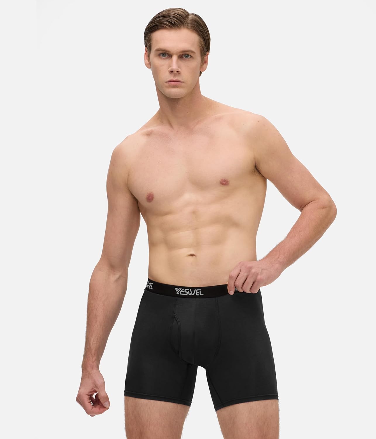 YESWEL Mens Bamboo Boxers, Longer Leg Boxer Shorts with Fly, Anti - Chafing Unde...