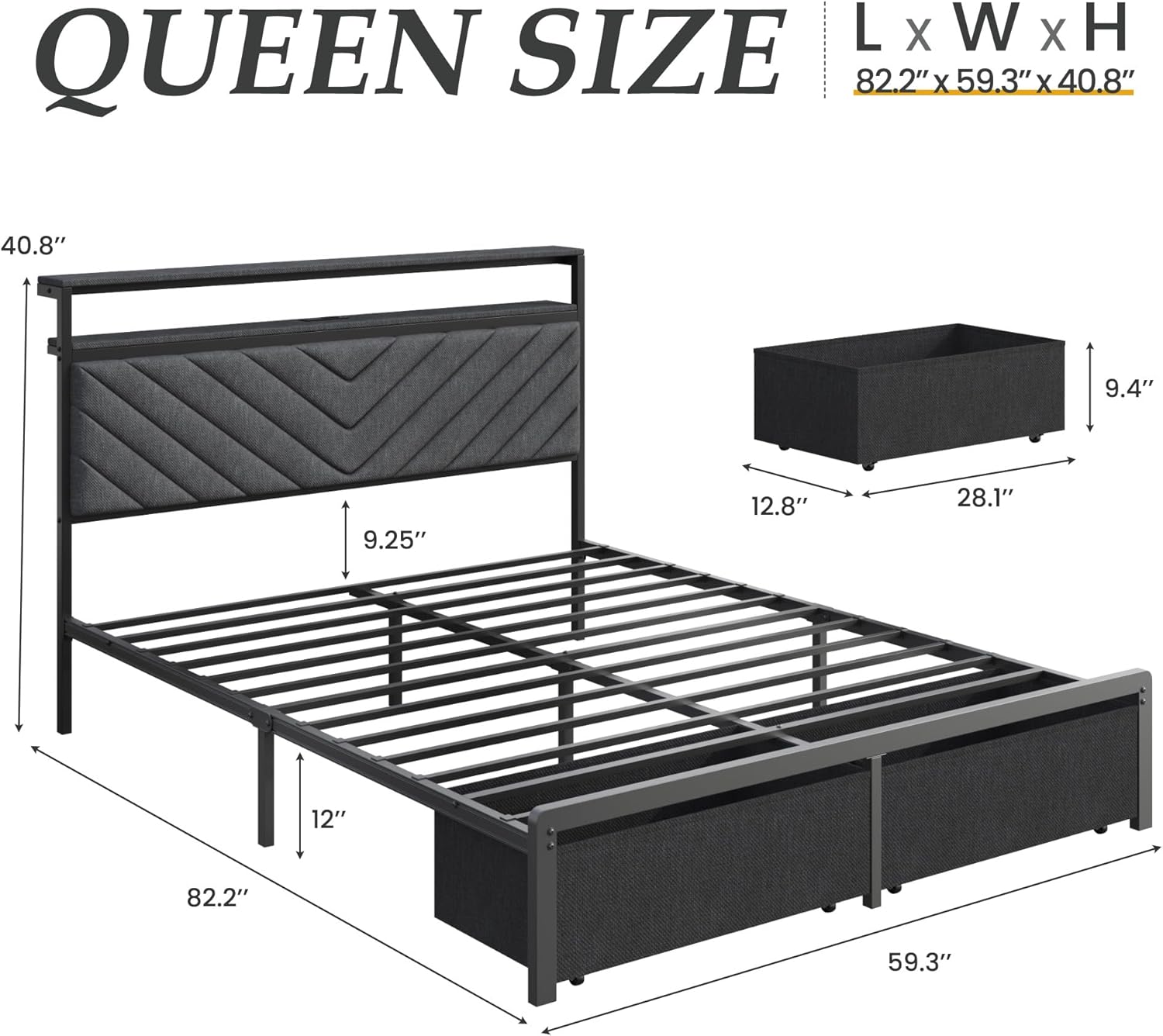 Fluest Queen Bed Frame, Special Bed Frame with 2 Drawers, Innovative Upholstered...