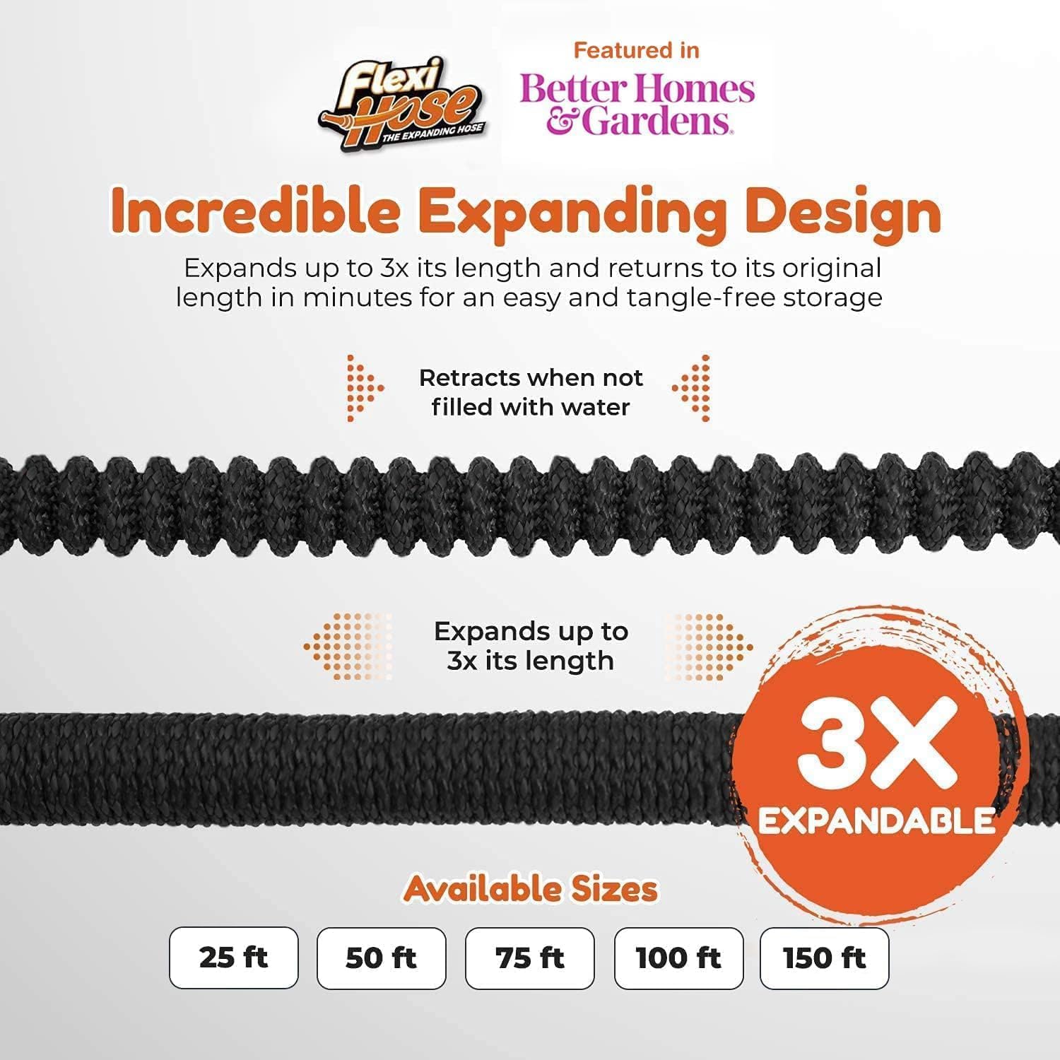 Flexi Hose Expandable Garden Hose with 8 Function Nozzle, 50FT - Lightweight Ret...