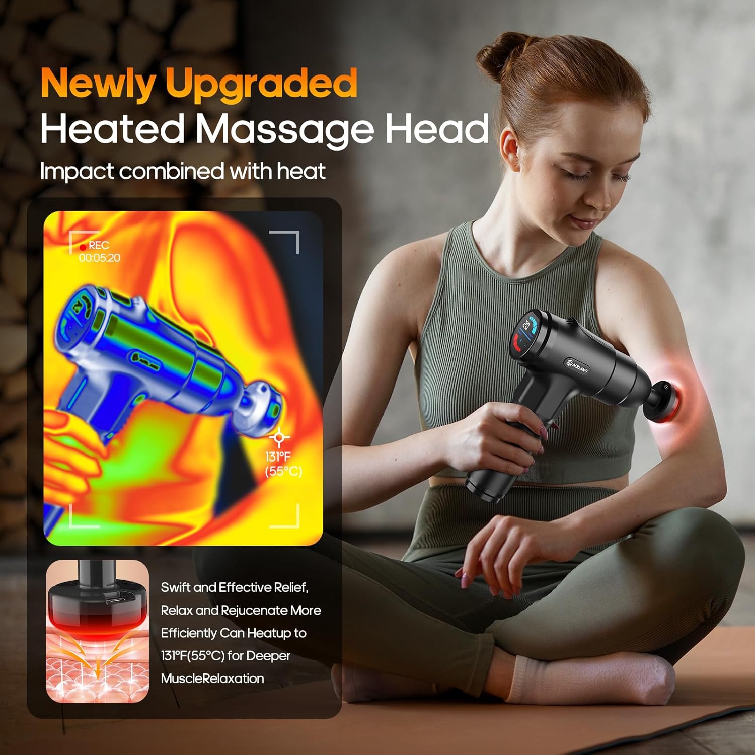 AERLANG Massage Gun with Heat, Massager Deep Tissue Heat Muscle Massager Gun, Po...
