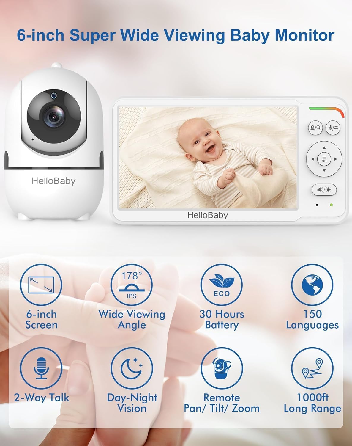 Innovative HelloBaby Baby Monitor, Unique Baby Monitor with Camera and Night Vis...