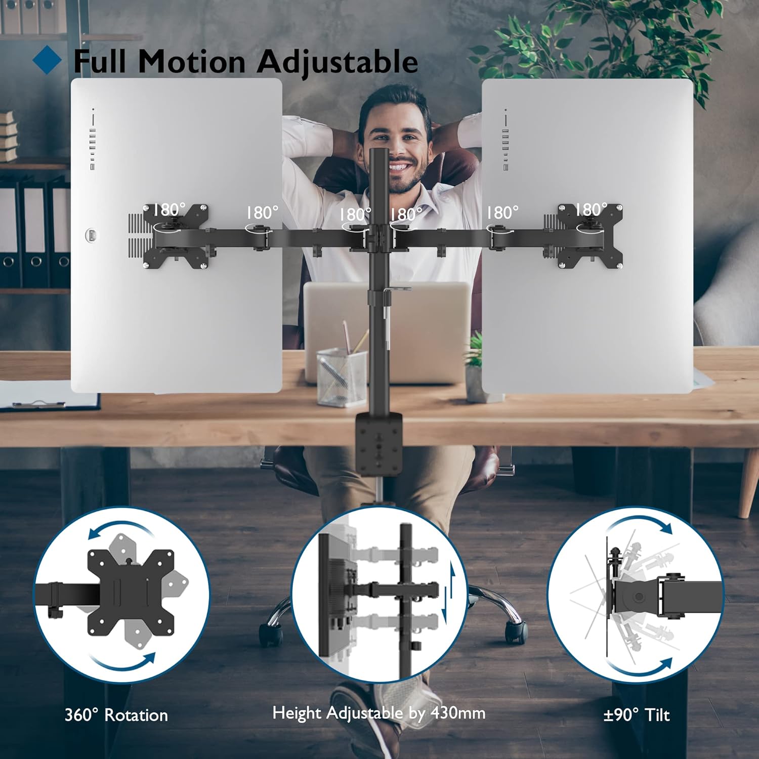 BONTEC Dual Monitor Arm Desk Mount for 13–27 Inch Computer Screens, VESA 75x75/1...