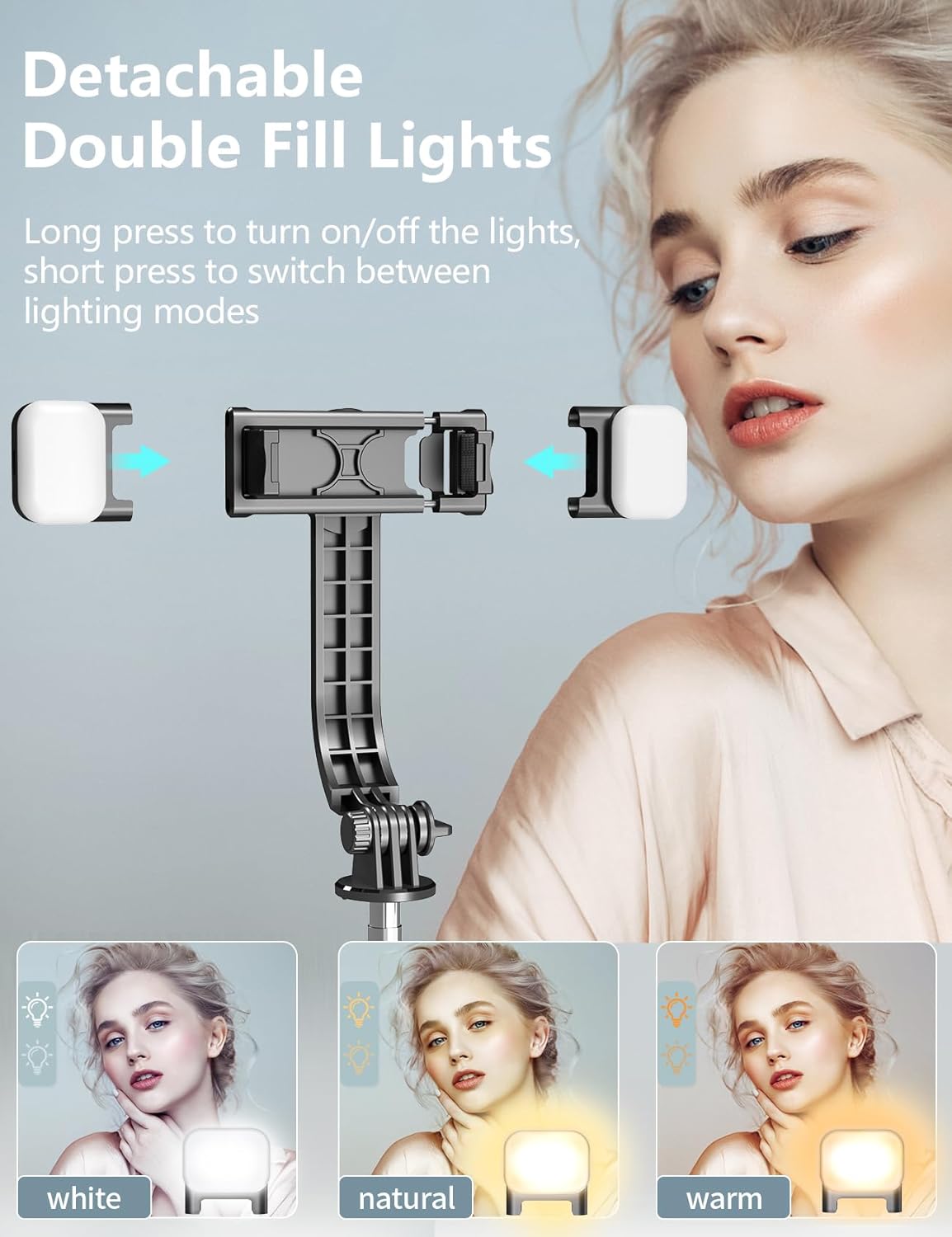 Selfie Stick Tripod with 2 Fill Lights, 45'' Extra Long Phone Tripod with Detach...