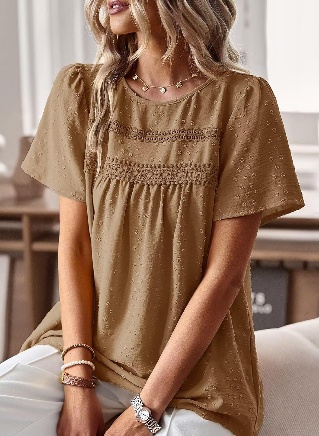Trendy Falechay Women's Summer Tops, Special Crewneck Short Sleeve Shirts, Fashi...