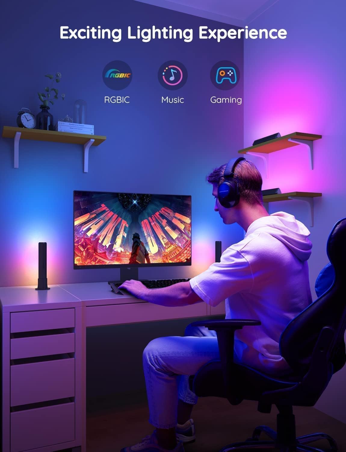 Govee LED Light Bars, Smart WiFi RGBIC TV Backlight, Gaming Lights with Scene an...