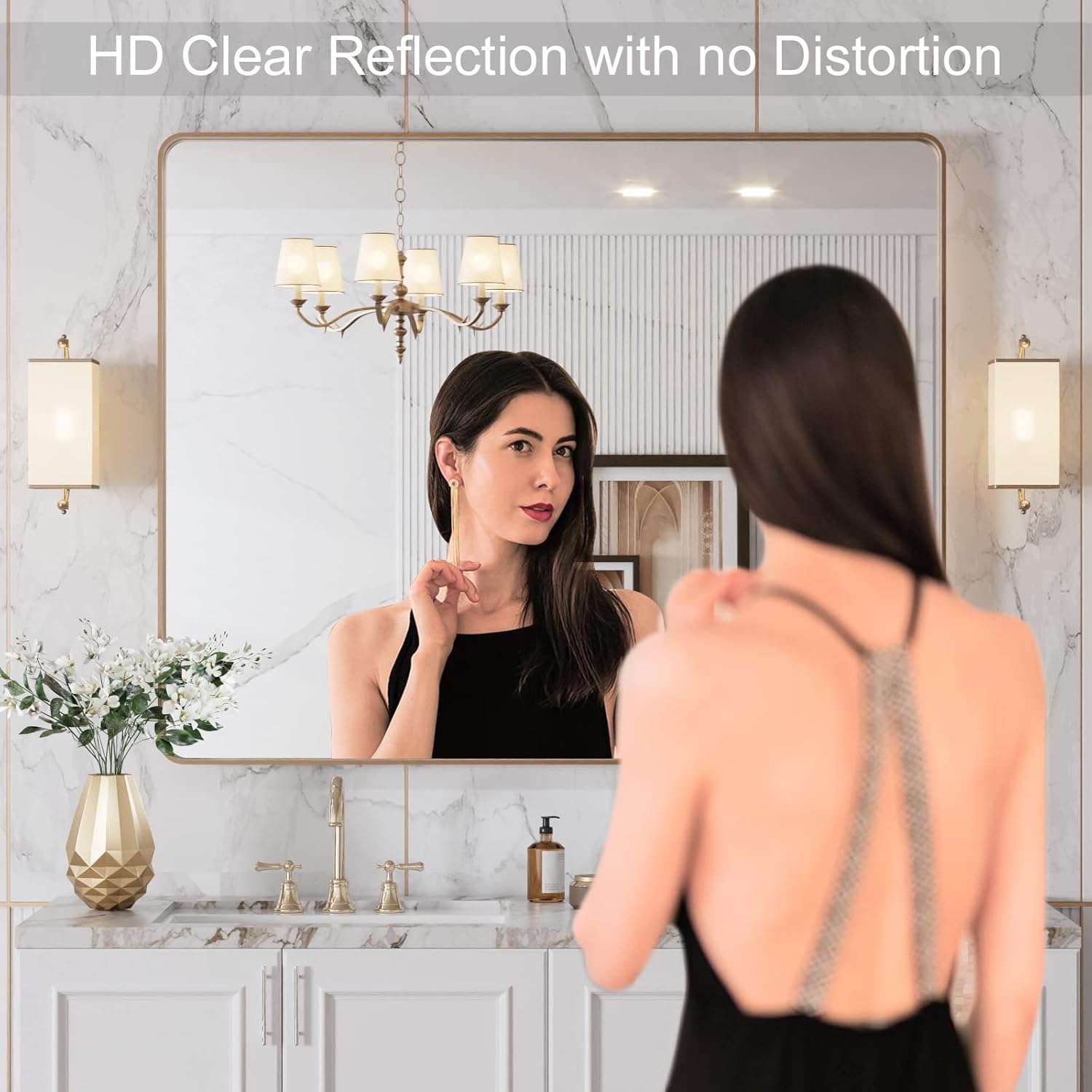 Elegant LOAAO Gold Bathroom Mirror, Premium Rounded Rectangle Gold Frame Mirror,...