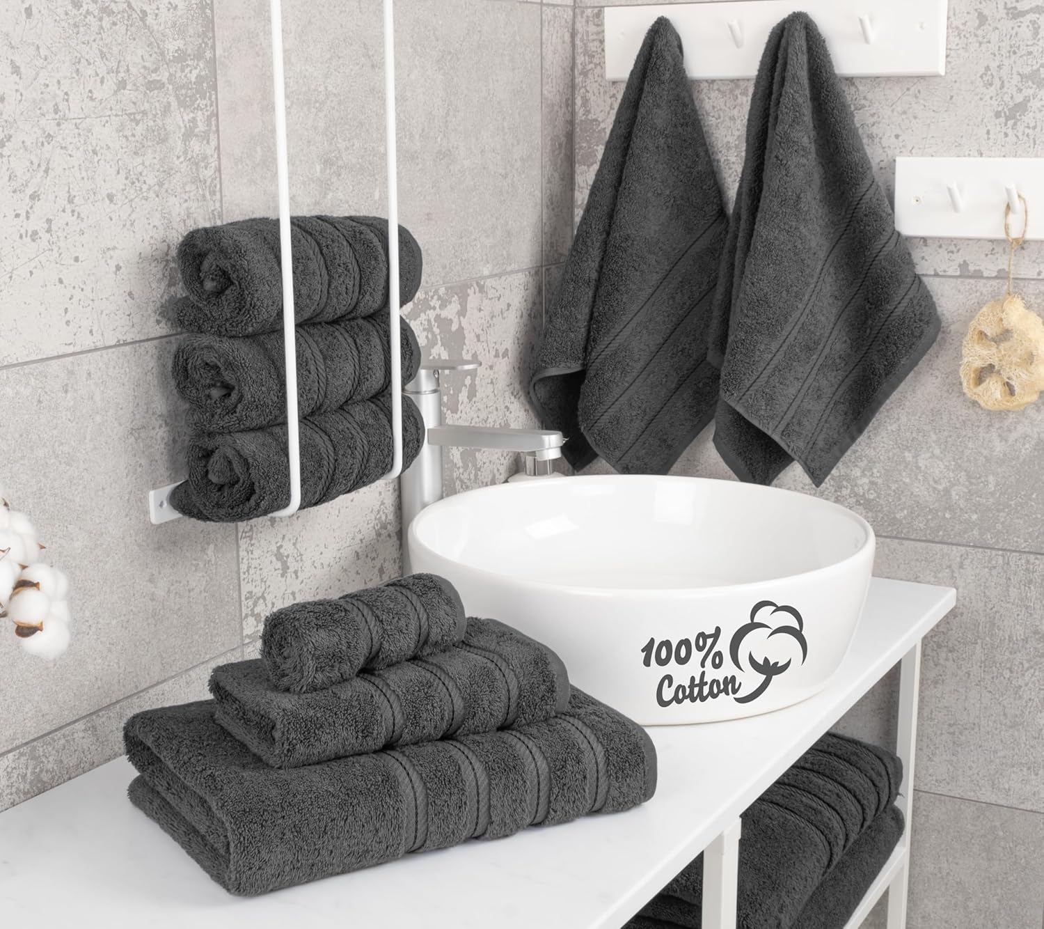 American Soft Linen Luxury 6 Piece Towel Set, 2 Bath Towels 2 Hand Towel 2 Washc...