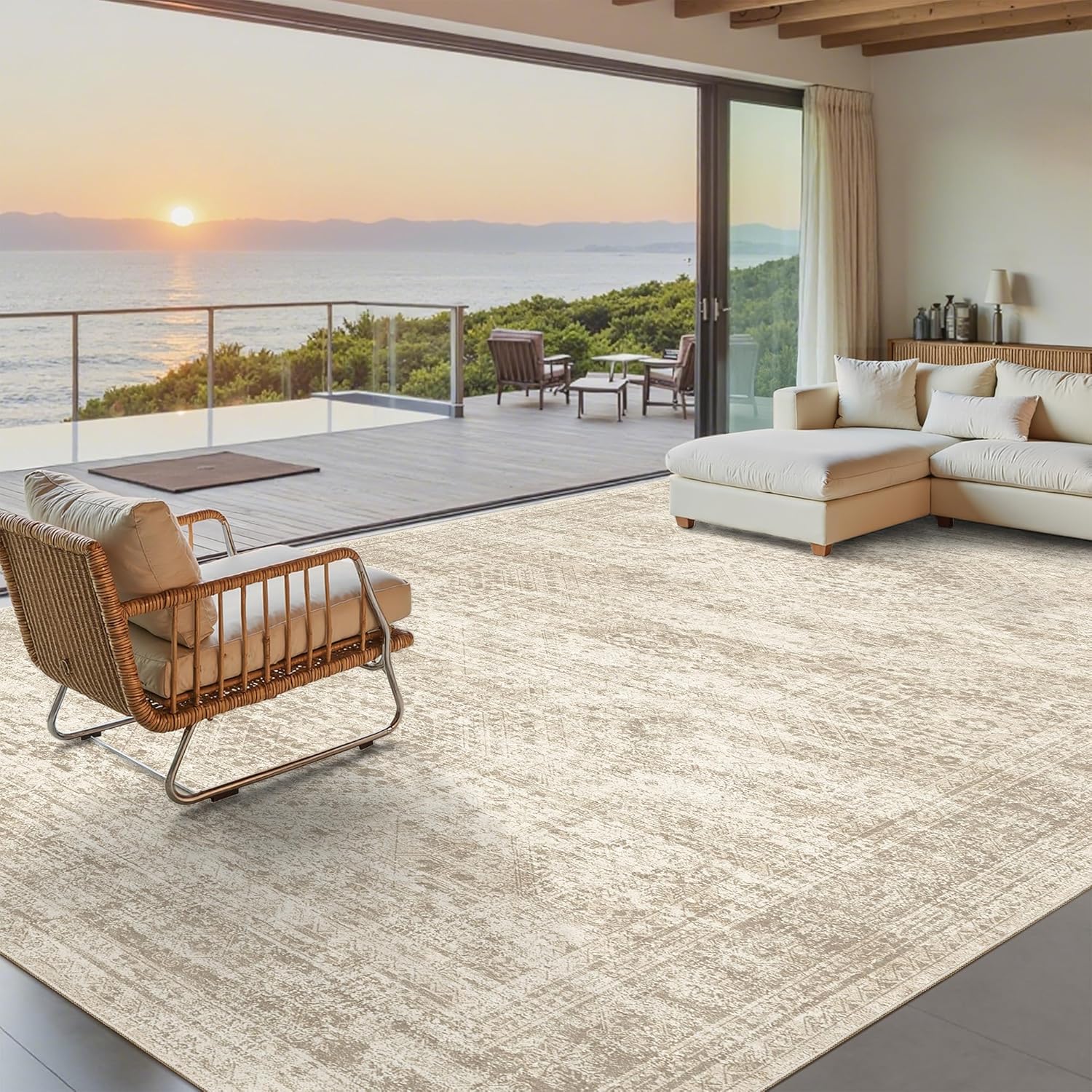 Soalmost Washable Area Rug 8x10, Large Soft Rugs for Living Room Vintage Beige C...