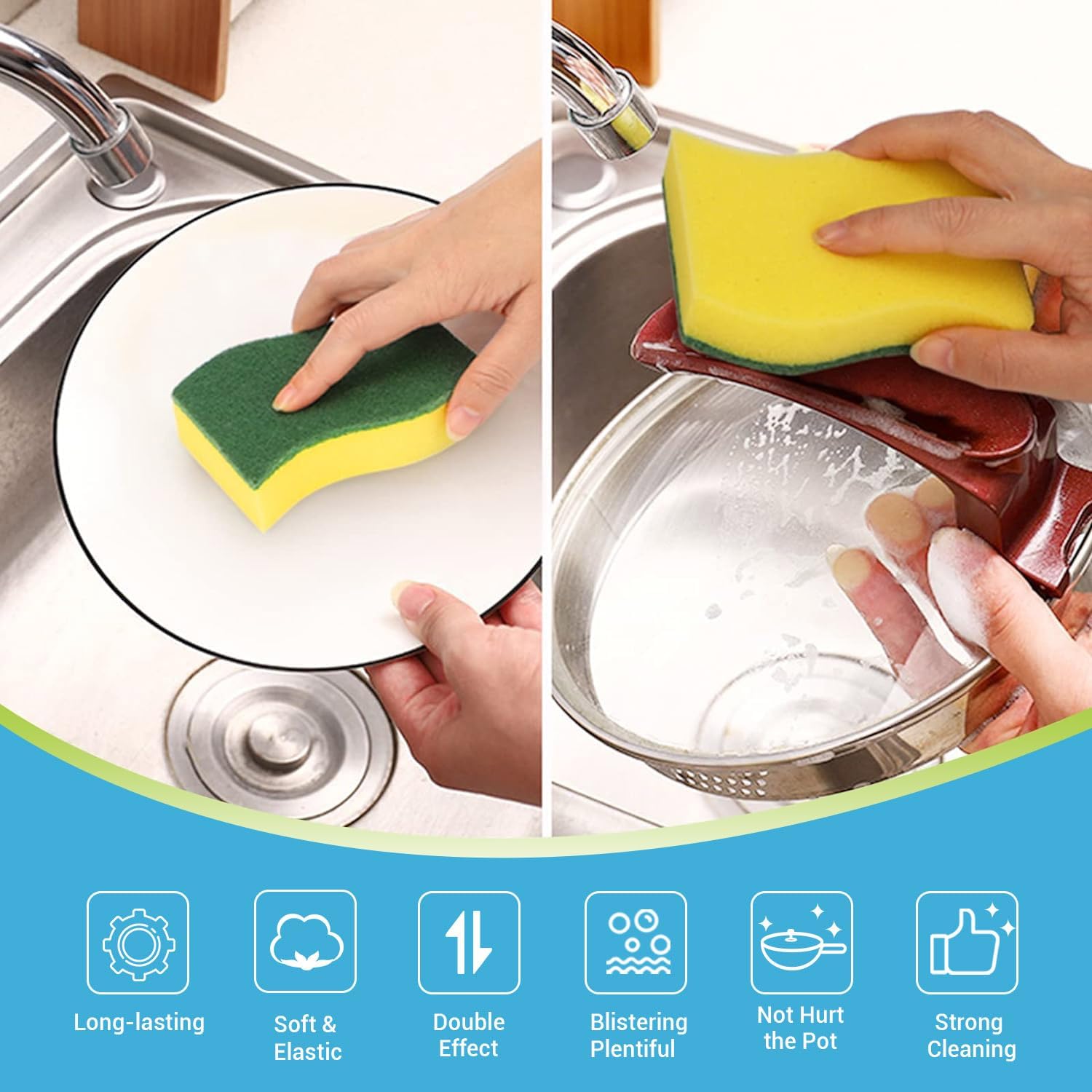 AIDEA Heavy Duty Scrub Sponges Washing Up Pack of 12, Cleaning Scrub Sponge, Sti...