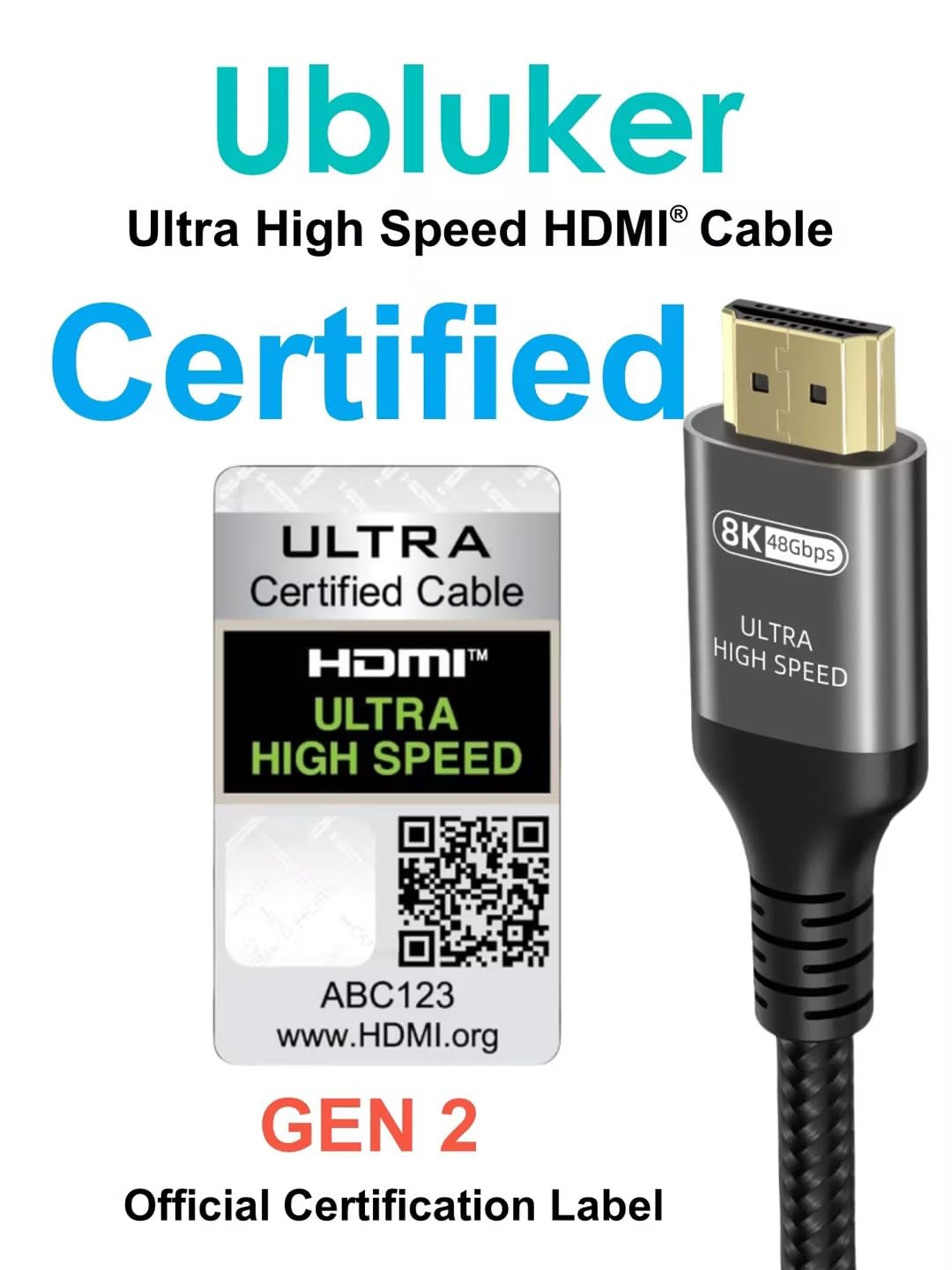 High-Performance Ubluker HDMI Cable, Special 48Gbps 10K 8K 4K Ultra High Speed H...