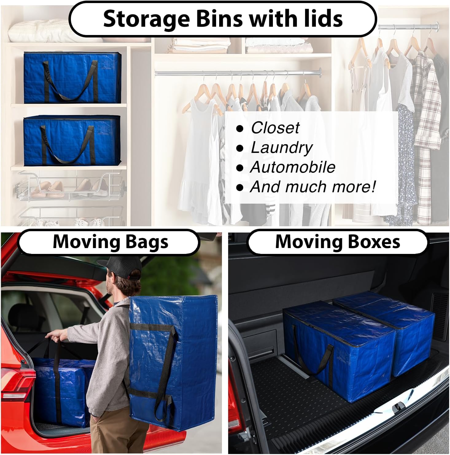 Heavy Duty Moving Boxes or Storage Bags – Storage Bins with Lids, Large Moving B...