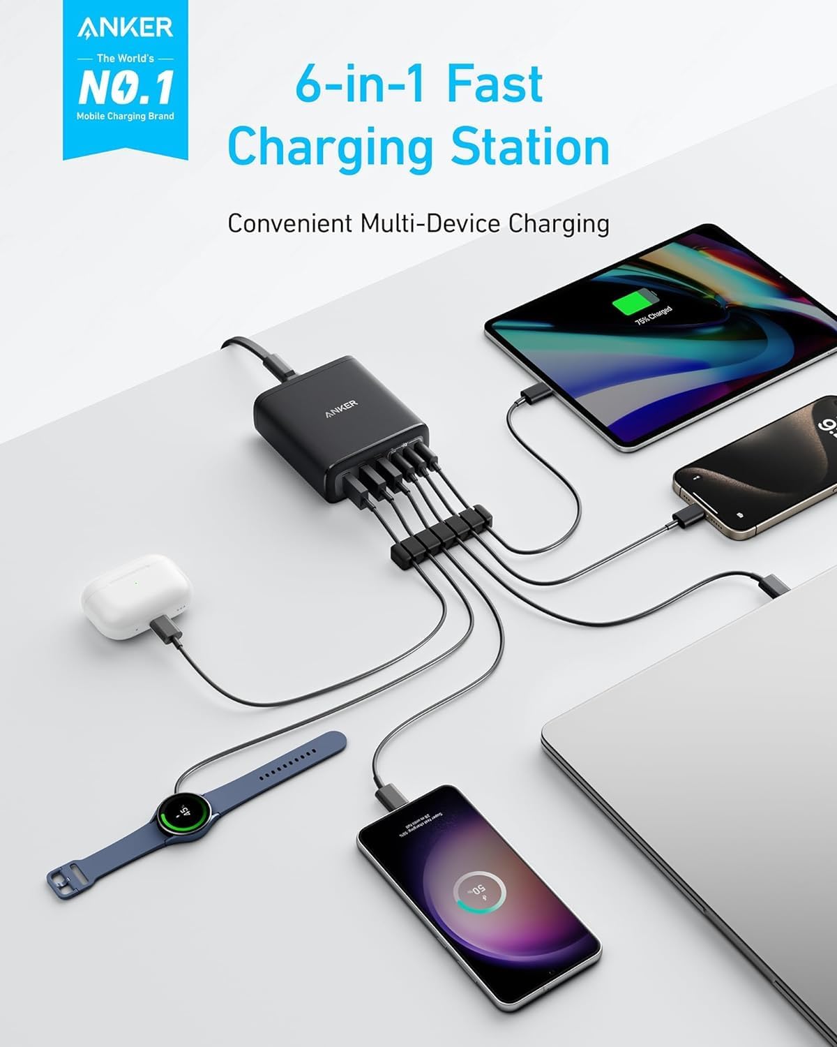 Anker USB C Charger, 6 Port Charging Station with 112W Power, for iPhone 17/16/1...