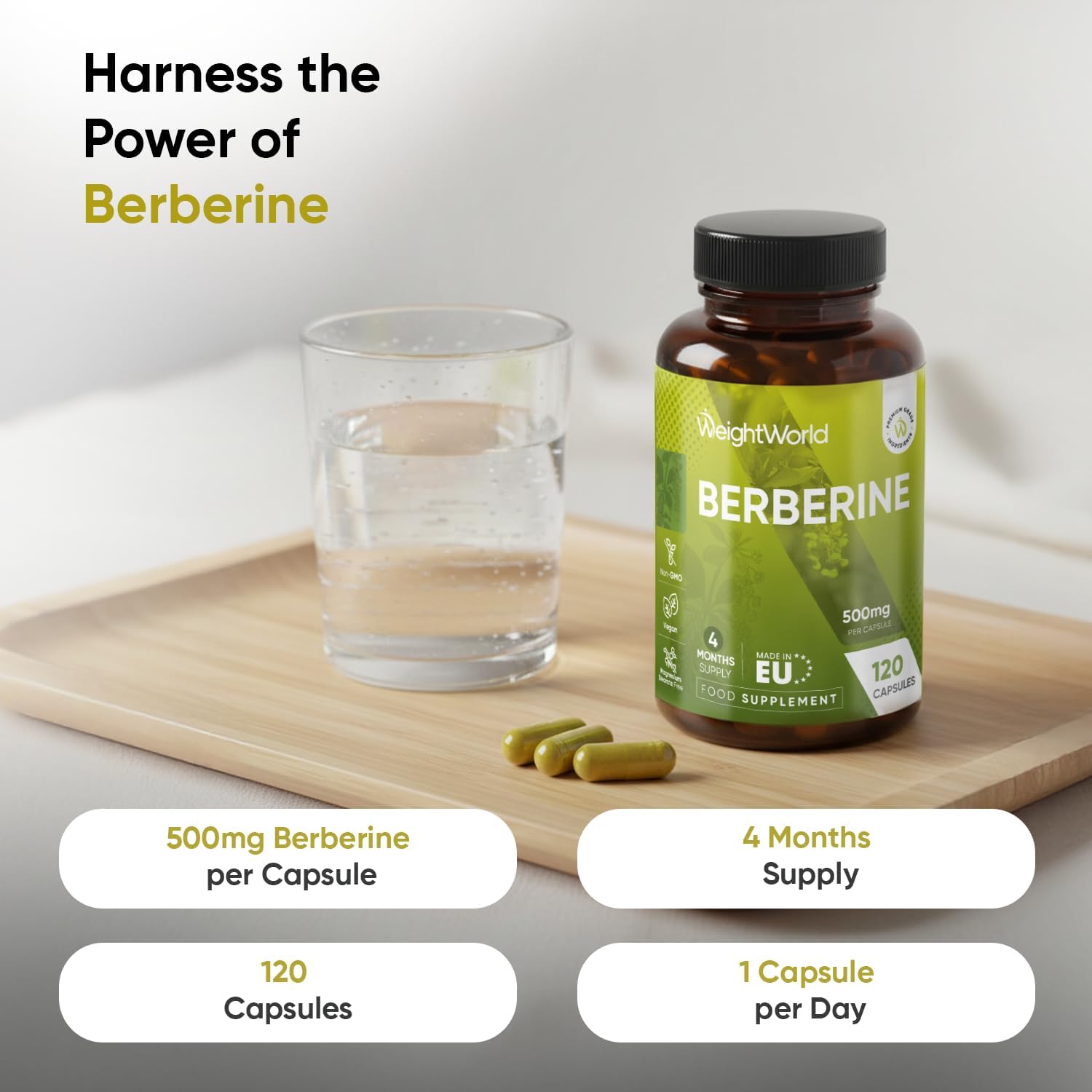 Berberine Supplement - 500mg per Capsule - 4 Months Supply - 120 Capsules - Stab...