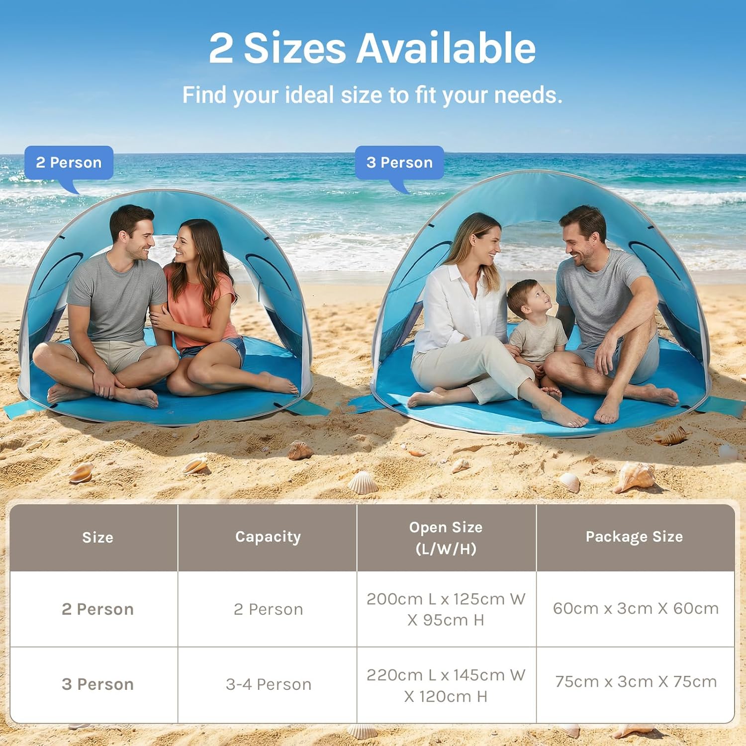 Wolfwise Pop up Beach Tent Sun Shelter with UPF50+ UV Protection, Instant Easy S...