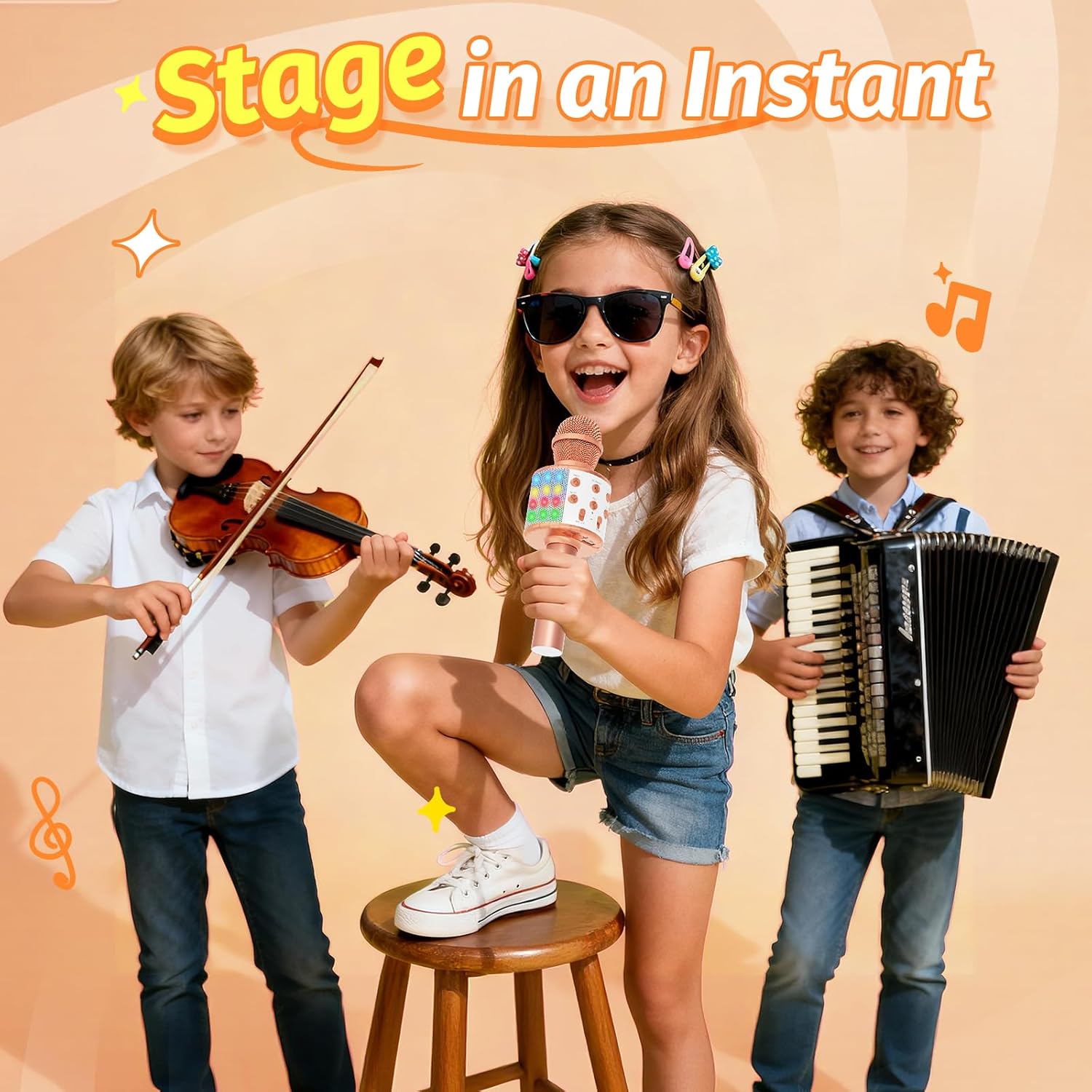 Fede Microphone for Kids Adults, Wireless Bluetooth Microphone with Flashing Col...