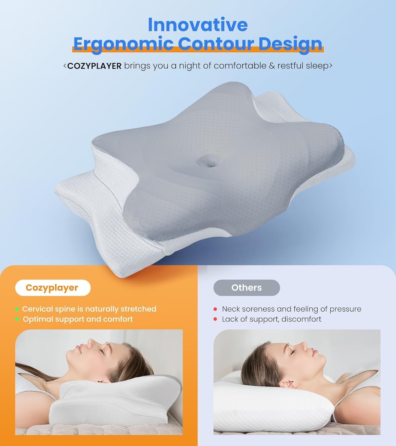 Ultra Pain Relief Cooling Pillow for Neck Support, Adjustable Cervical Pillow Co...