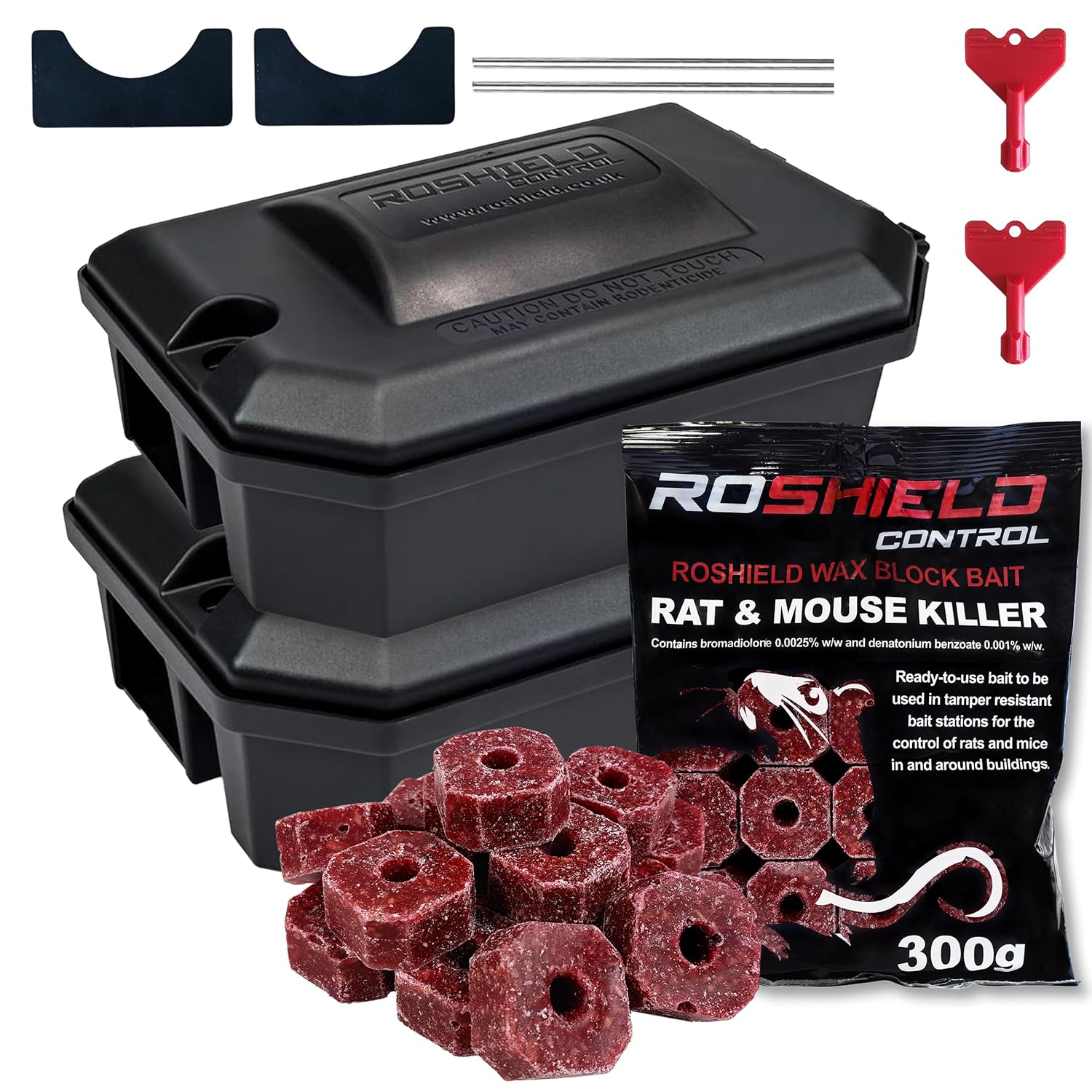 Roshield External Tamper Proof Rodent Bait Box & Wax Block Rat Poison Kit - Gard...