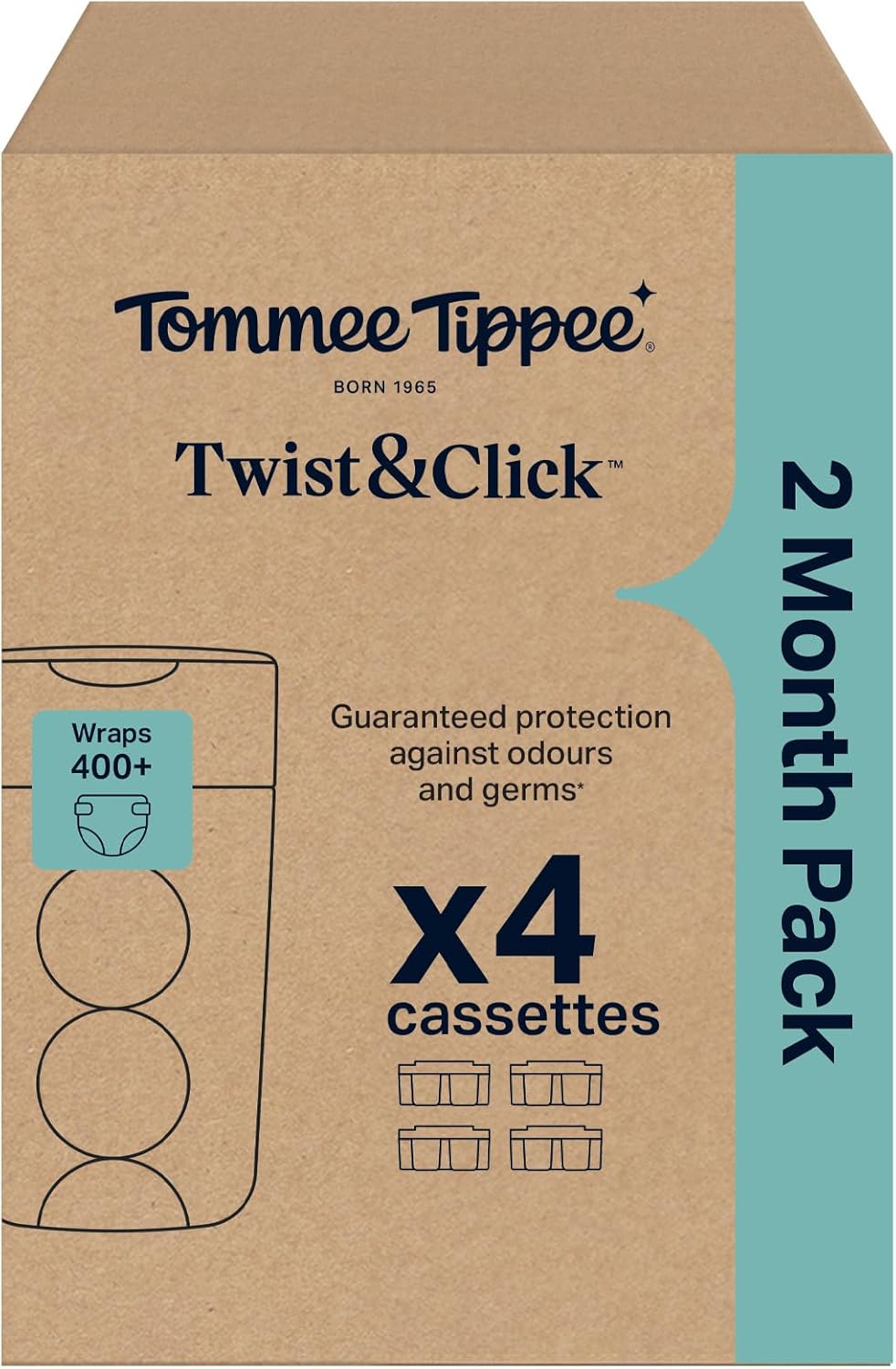 Tommee Tippee Twist and Click Advanced Nappy Bin Original Refill Cassettes, Excl...