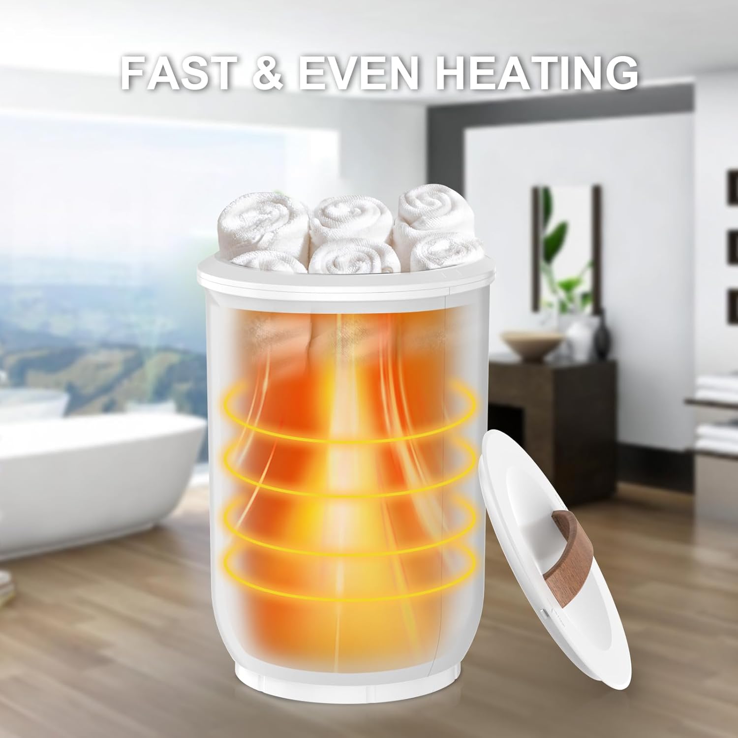 FLYHIT Large Towel Warmer for Bathroom - Heated Towel Warmers Bucket, Wood Handl...