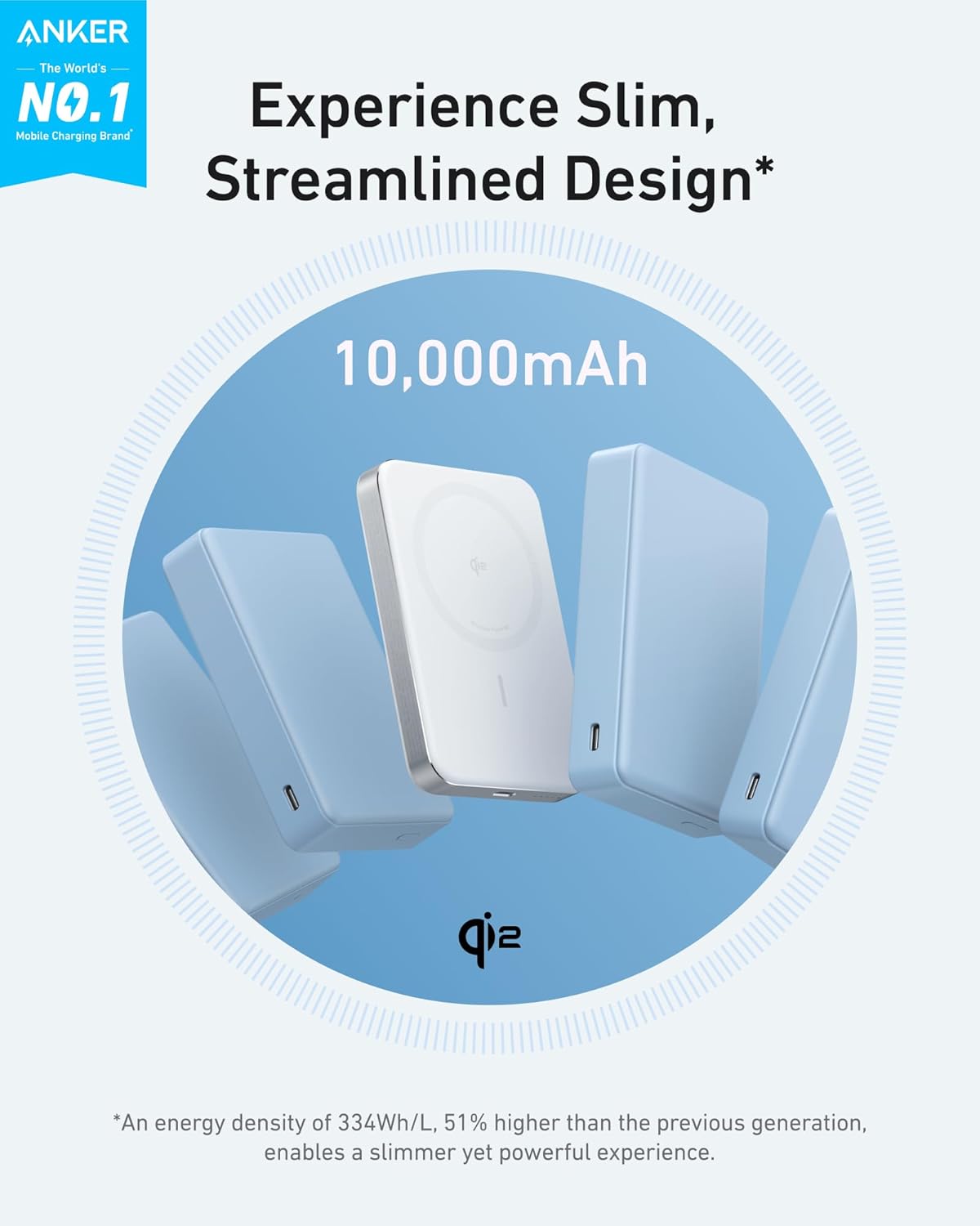 Anker MagGo Power Bank, Ultra-Slim 10,000mAh Magnetic Battery Pack, Qi2 Certifie...