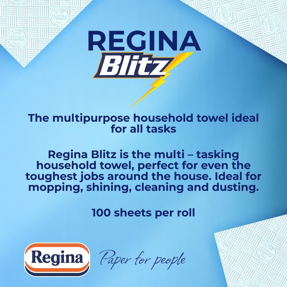 Regina Blitz Household Towels – 12 Triple Layered Rolls, 70 Sheets Per Roll, Rec...