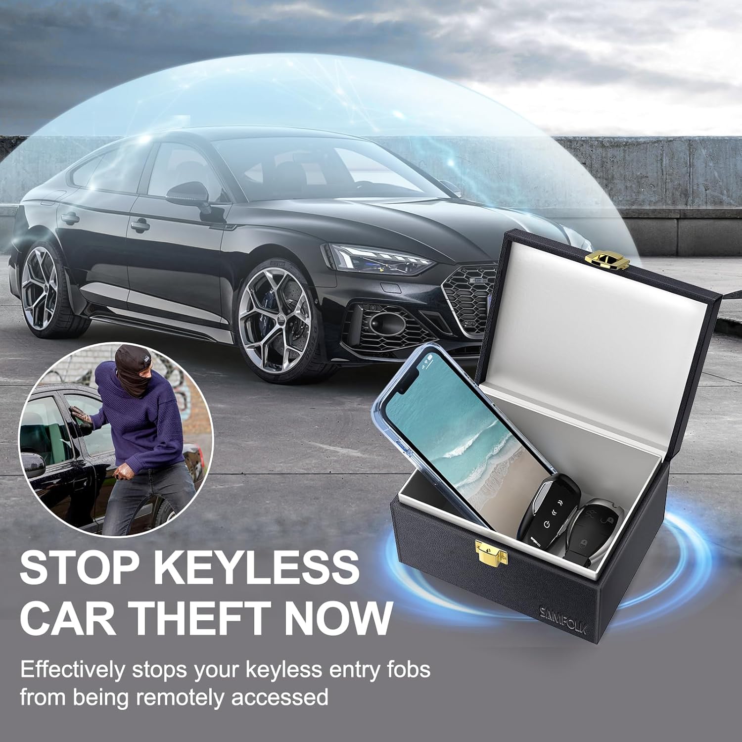Samfolk Faraday Box and Pouch 2 Pack, Keyless Entry Car Key Safe Protector,Anti-...