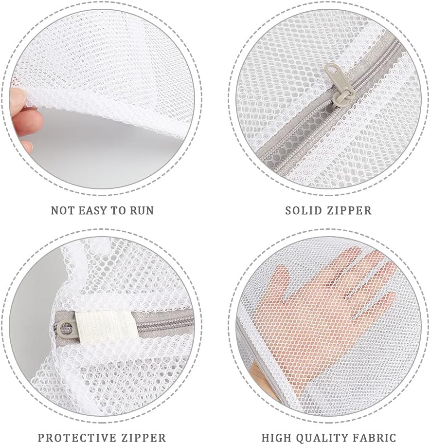 4 PCS Mesh Laundry Wash Bag, 60x50cm/50x40cm Large Fine Laundry Bags with Zips R...