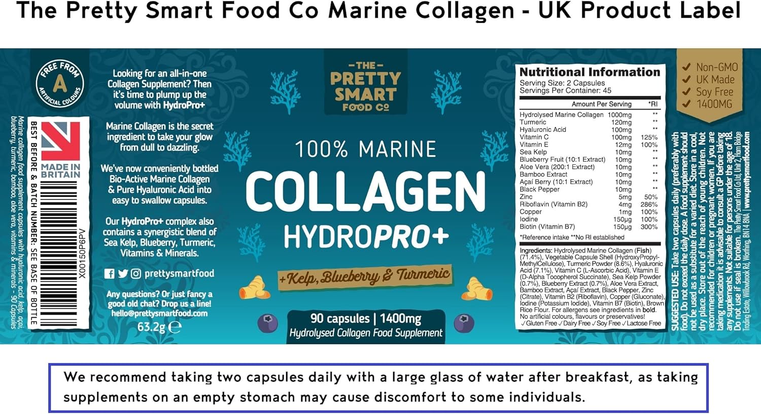 Marine Collagen Supplements For Women - with Hyaluronic Acid, Biotin, Blueberry...