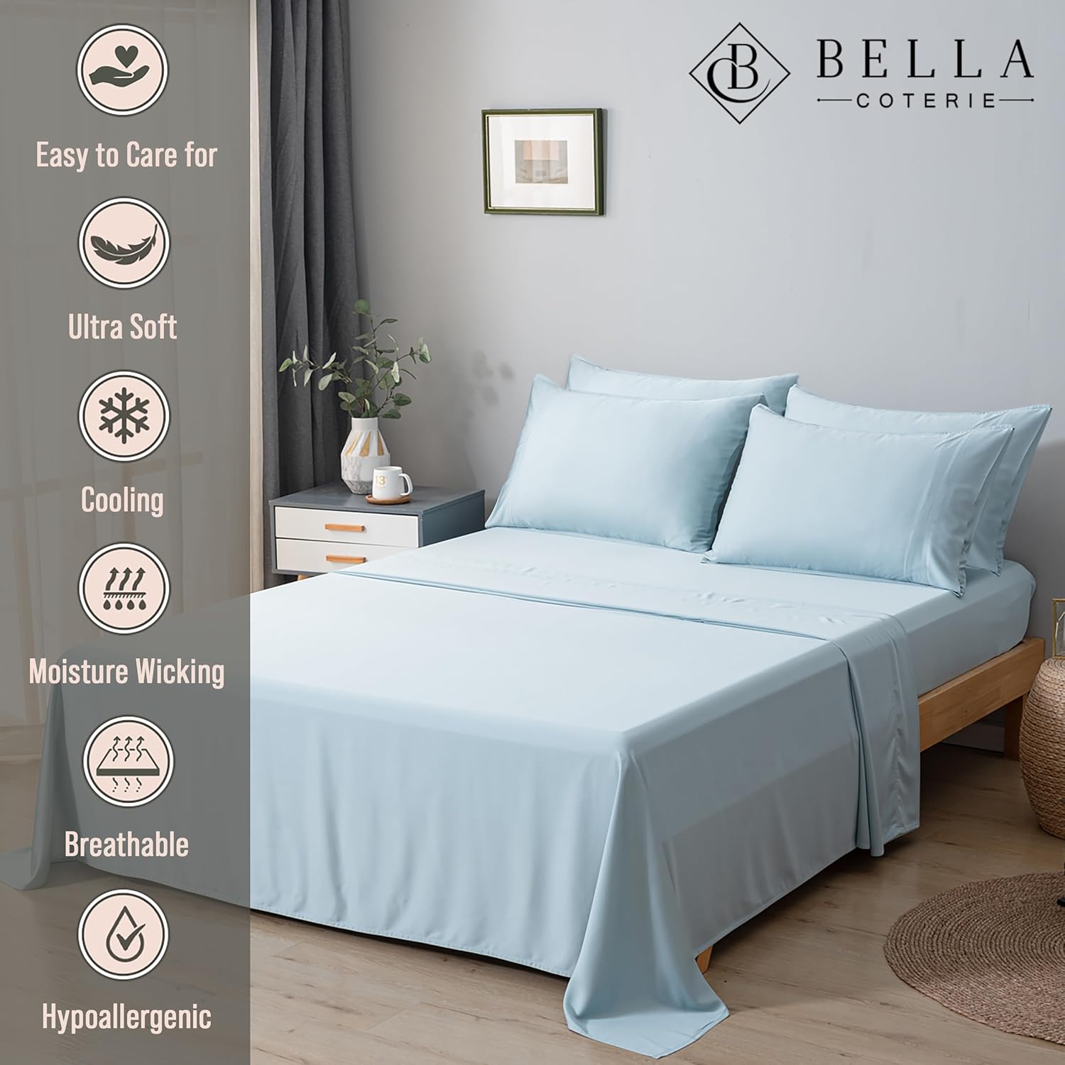 Bella Coterie 6 Piece Luxury Bamboo Viscose Sheet Set, Special King Size Bedding...