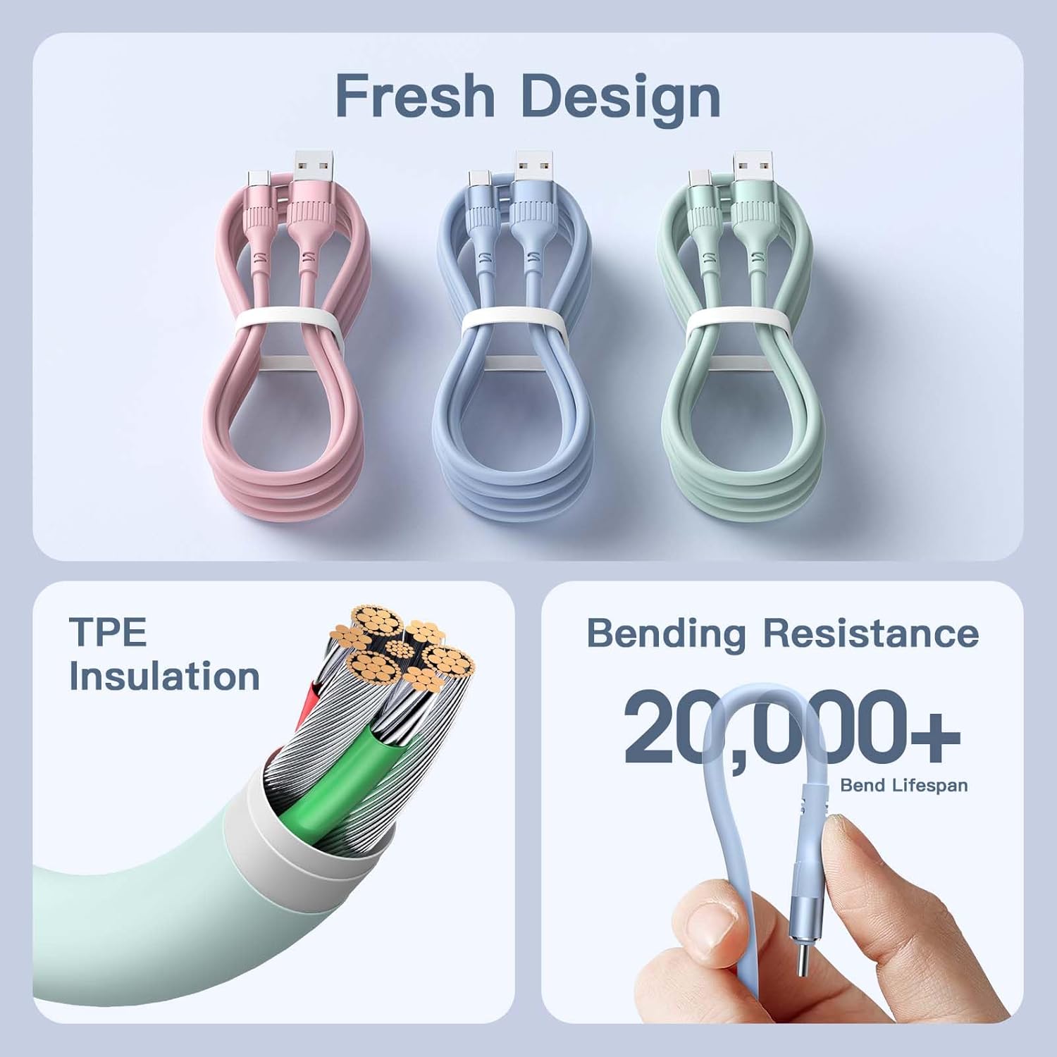 USB C Charger Cable【3PACK 6FT】 Type C Cable Fast Charging, USB A to USB-C Phon...