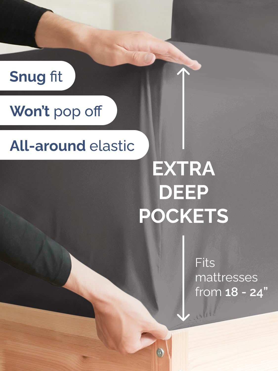 Extra Deep Queen Fitted Sheet - Hotel Luxury Single Fitted Sheet Only - Easily F...
